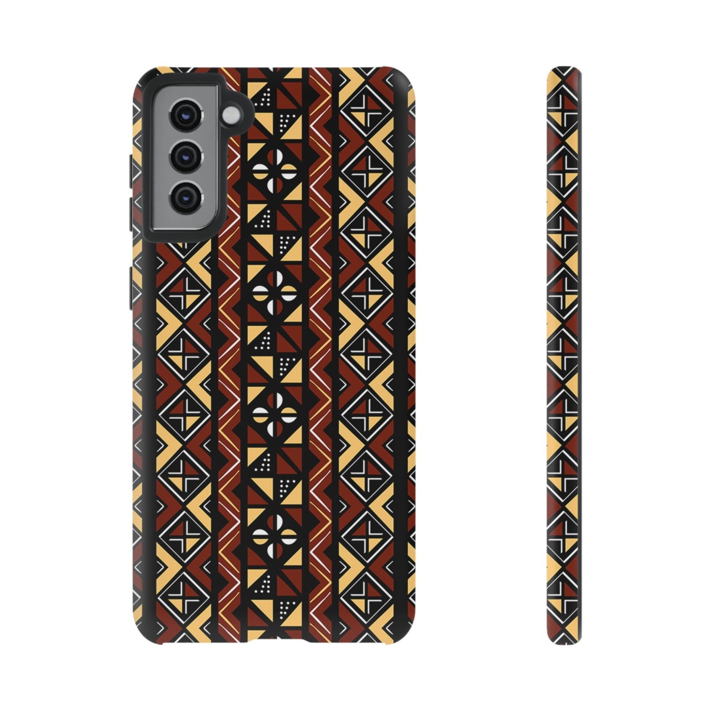 Samsung Galaxy S21 Samsung Galaxy S21 Plus Samsung Galaxy S21 Ultra S21 FE Tough Cases Brown Black Yellow African Design Pattern