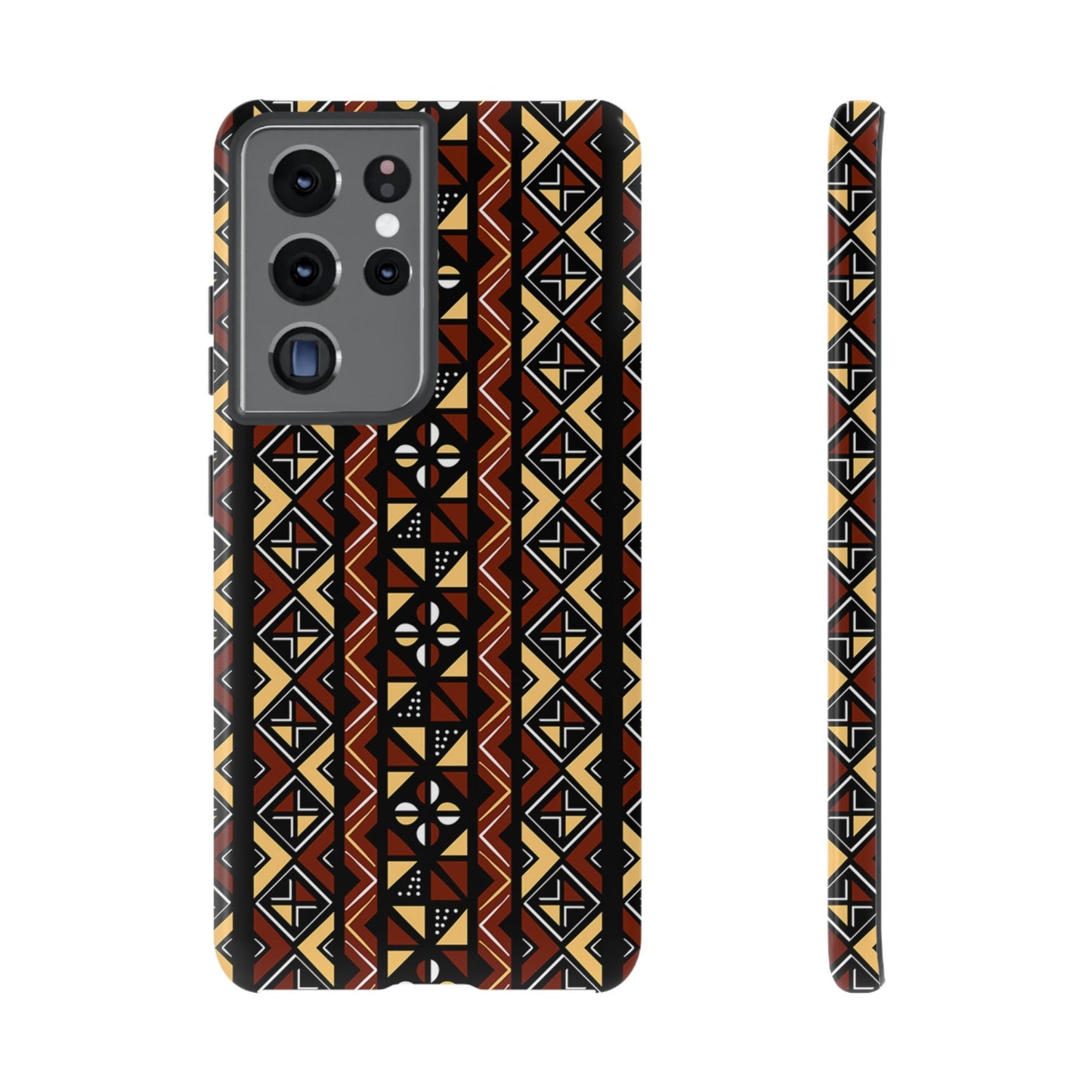 Samsung Galaxy S21 Samsung Galaxy S21 Plus Samsung Galaxy S21 Ultra S21 FE Tough Cases Brown Black Yellow African Design Pattern