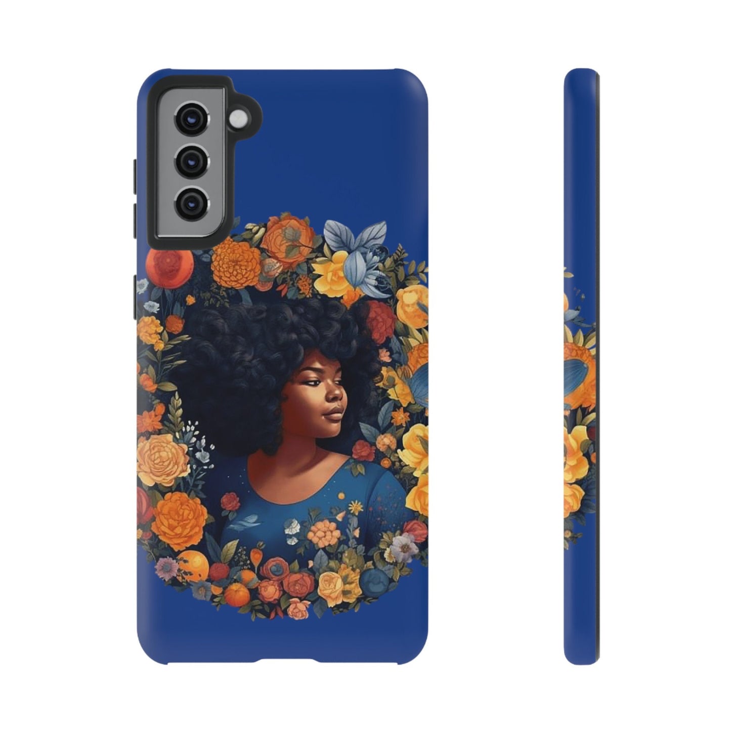Galaxy S21 Samsung Galaxy S21 Plus Samsung Galaxy S21 Ultra S21 FE Tough Case African American Black Women Flower Wreath Blue Green Orange