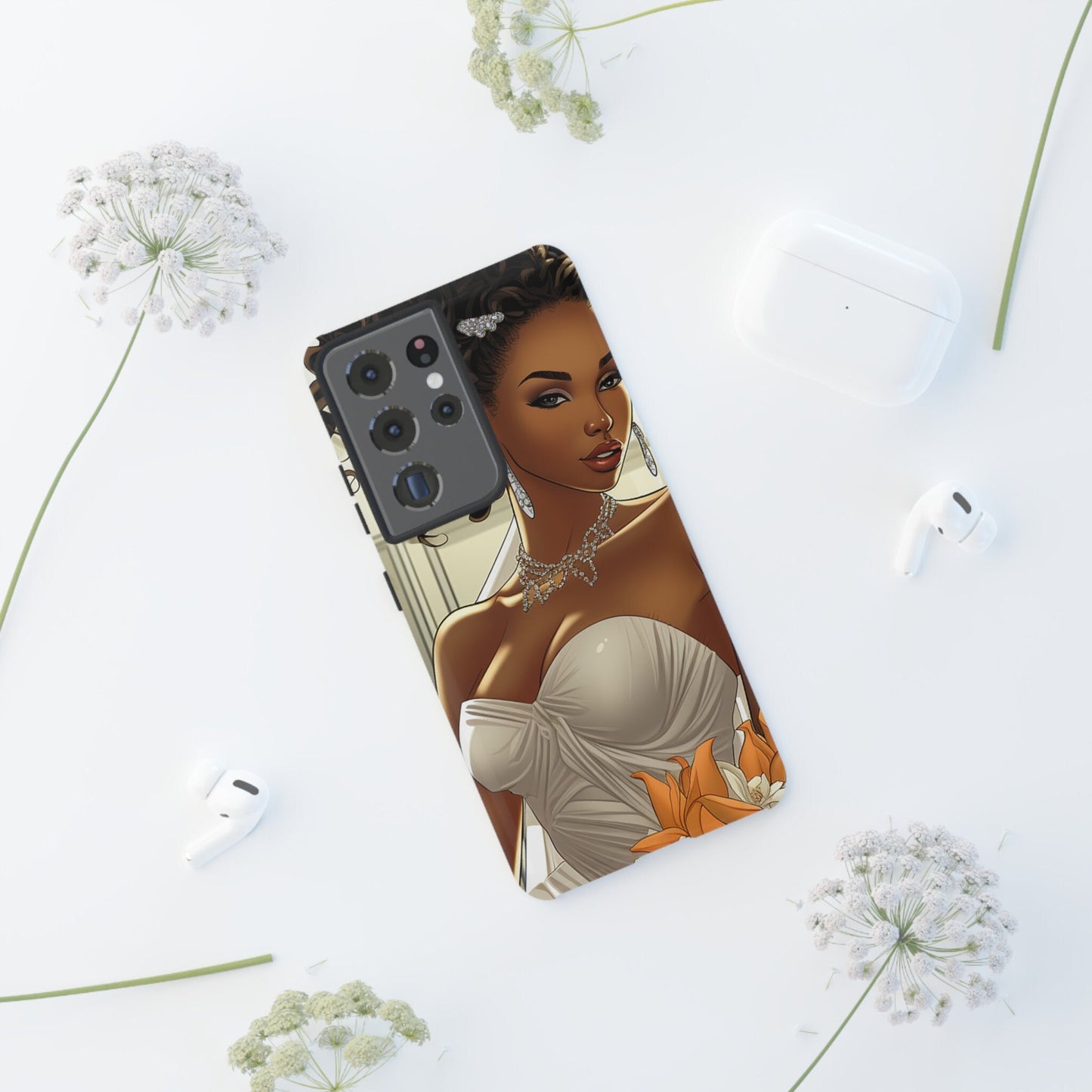Samsung Galaxy S21 Samsung Galaxy S21 Plus Samsung Galaxy S21 Ultra S21 FE Tough Case African American Black bride Dress Wedding Gown