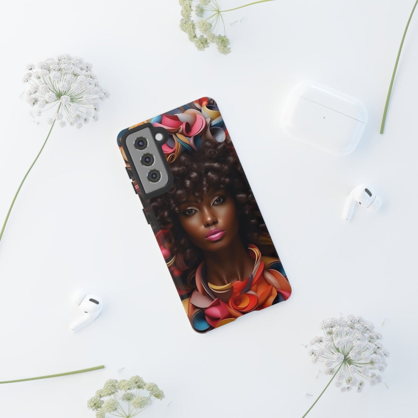 Galaxy S21 Samsung Galaxy S21 Plus Samsung Galaxy S21 Ultra S21 FE Tough Case African American Woman Black Women Flowers Red Yellow Orange