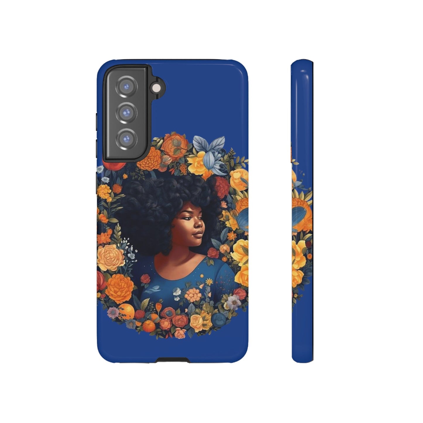 Galaxy S21 Samsung Galaxy S21 Plus Samsung Galaxy S21 Ultra S21 FE Tough Case African American Black Women Flower Wreath Blue Green Orange