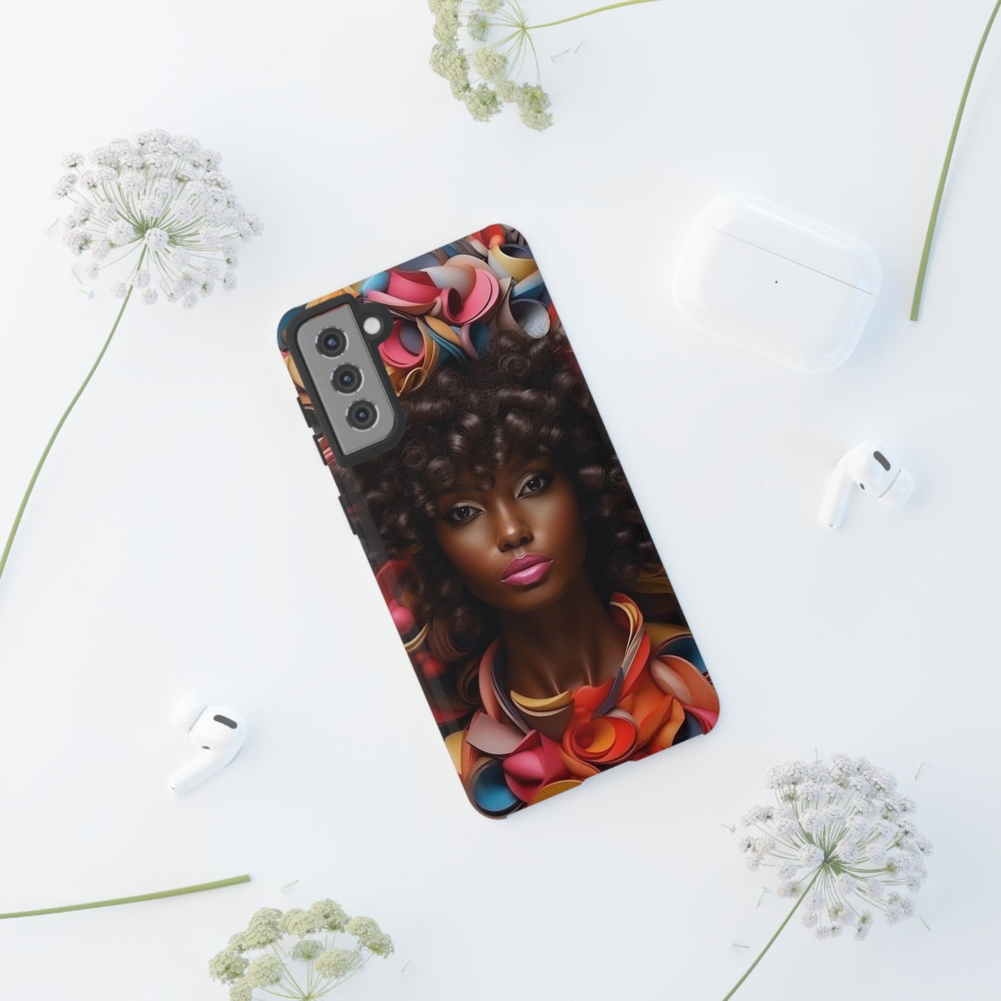 Galaxy S21 Samsung Galaxy S21 Plus Samsung Galaxy S21 Ultra S21 FE Tough Case African American Woman Black Women Flowers Red Yellow Orange