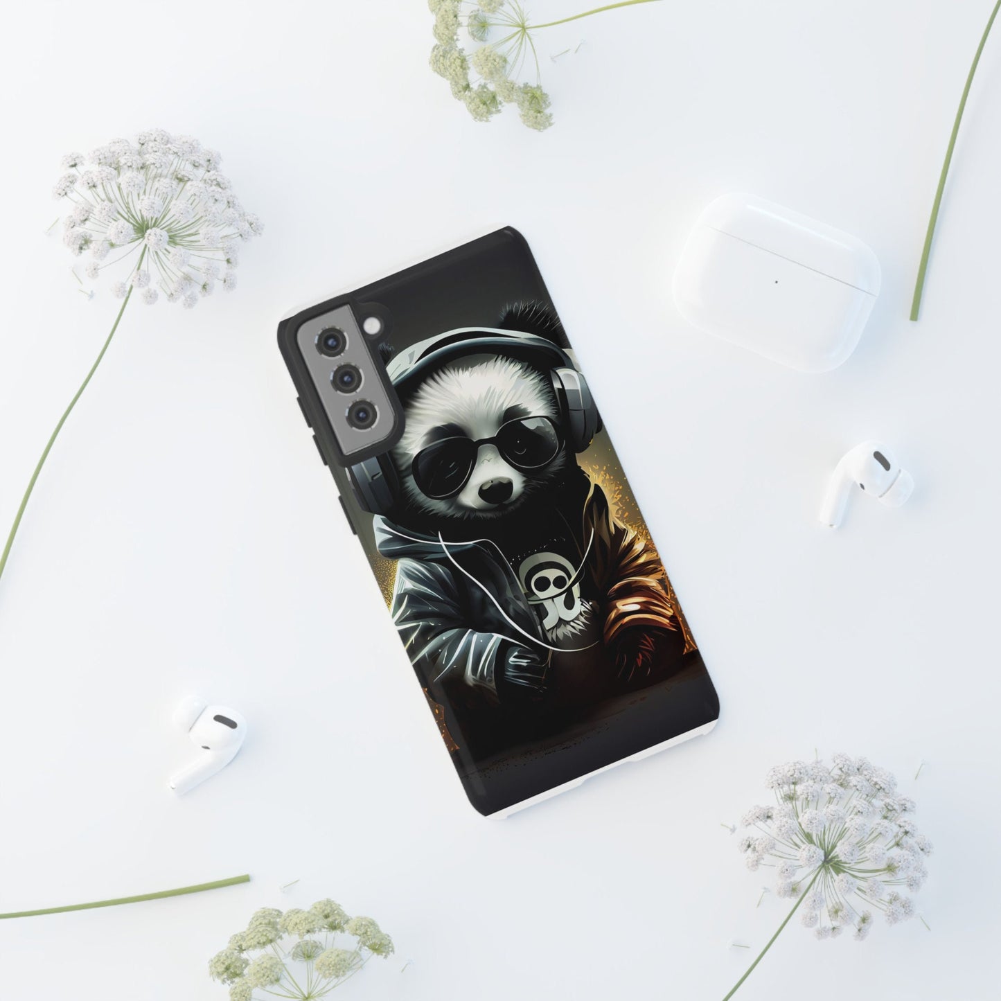 Galaxy S21 Samsung Galaxy S21 Plus Samsung Galaxy S21 Ultra S21 FE Tough Case Black White Panda Headphones Audiophile Stereo headset bear