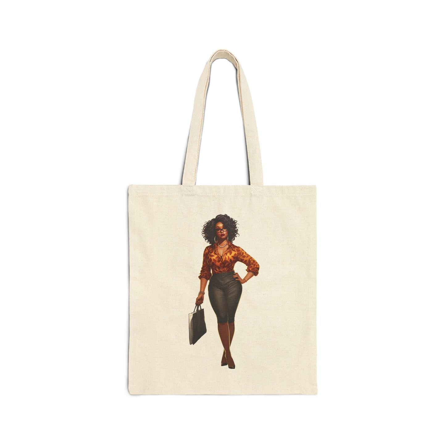 African American Black Business Woman in Orange with Laptop Bag Cotton Canvas Tote Bag