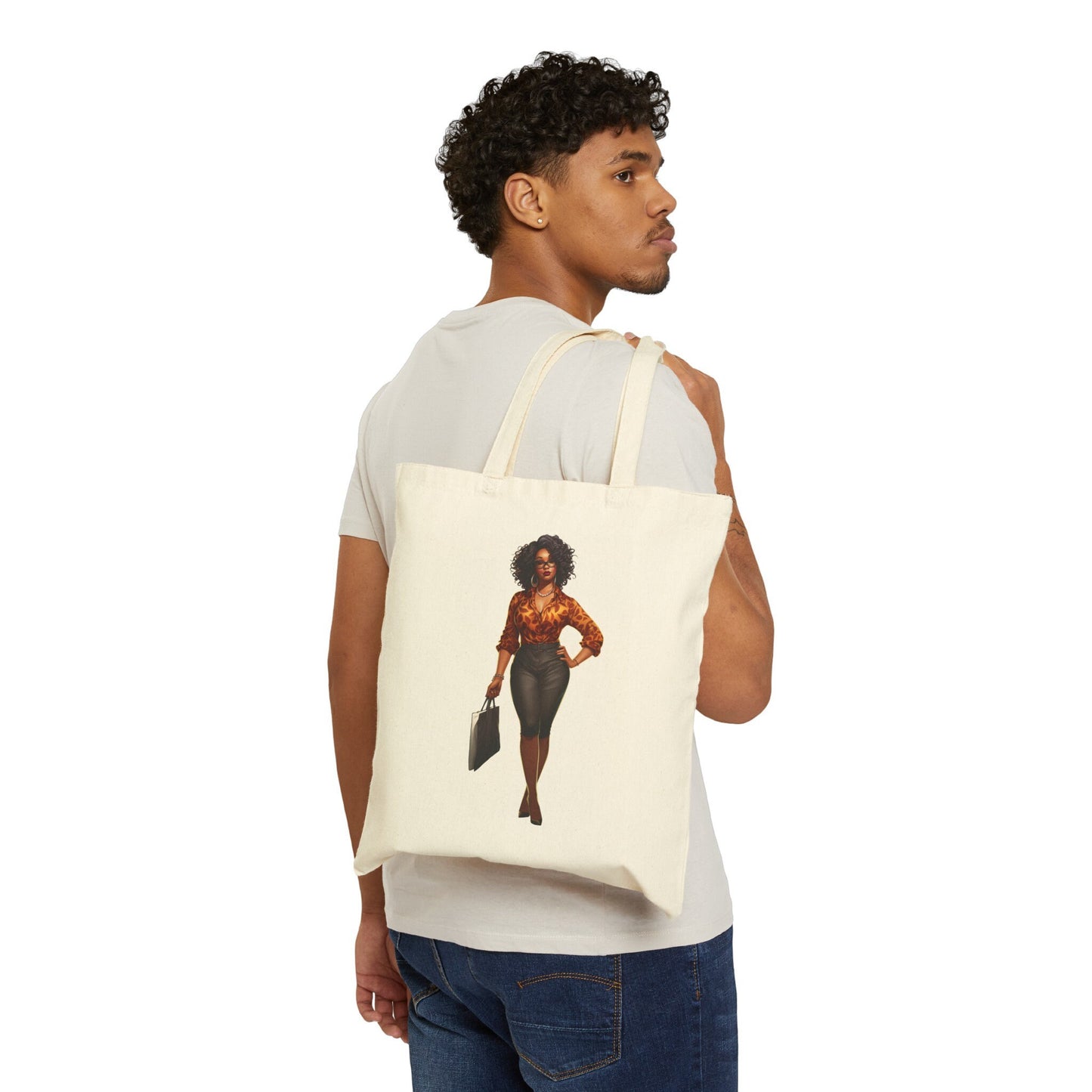 African American Black Business Woman in Orange with Laptop Bag Cotton Canvas Tote Bag