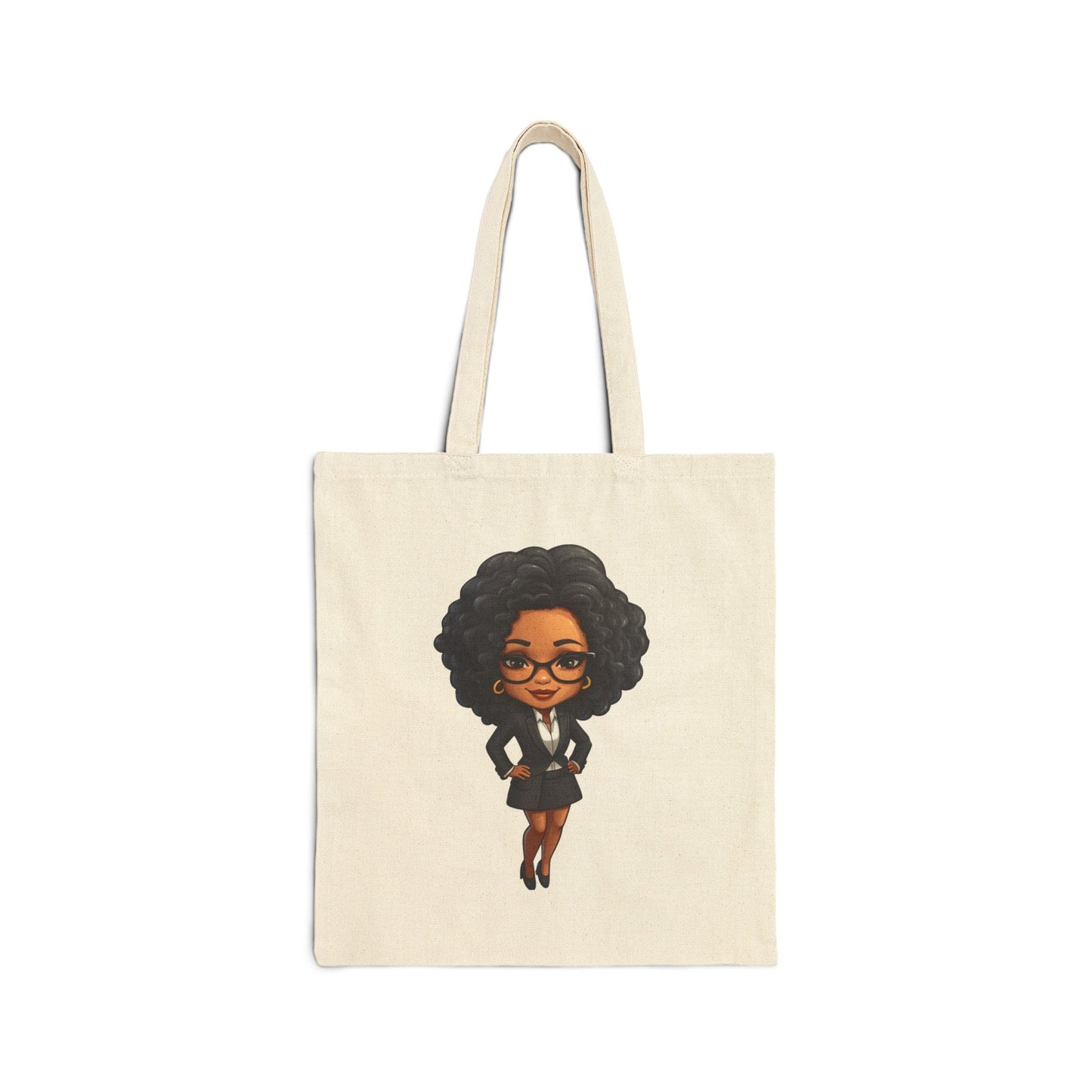 Chibi Style African American Business Woman (Boss Babe) in Black Suit with Skirt Cotton Canvas Tote Bag
