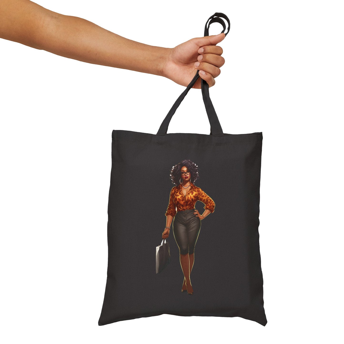 African American Black Business Woman in Orange with Laptop Bag Cotton Canvas Tote Bag