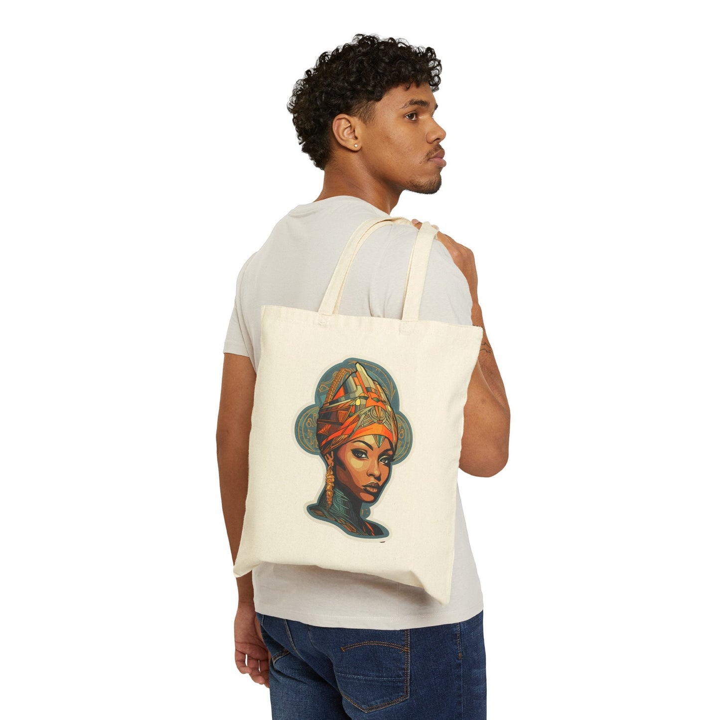Neo Traditional Style African American Black Nubian Queen Cotton Canvas Tote Bag