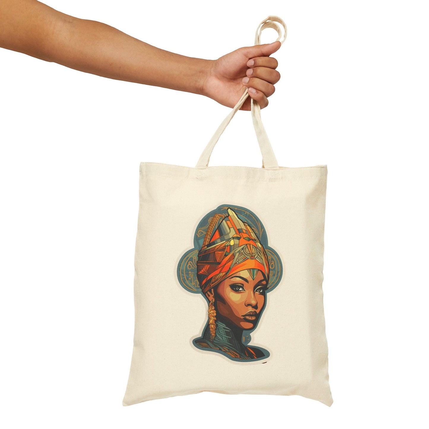 Neo Traditional Style African American Black Nubian Queen Cotton Canvas Tote Bag