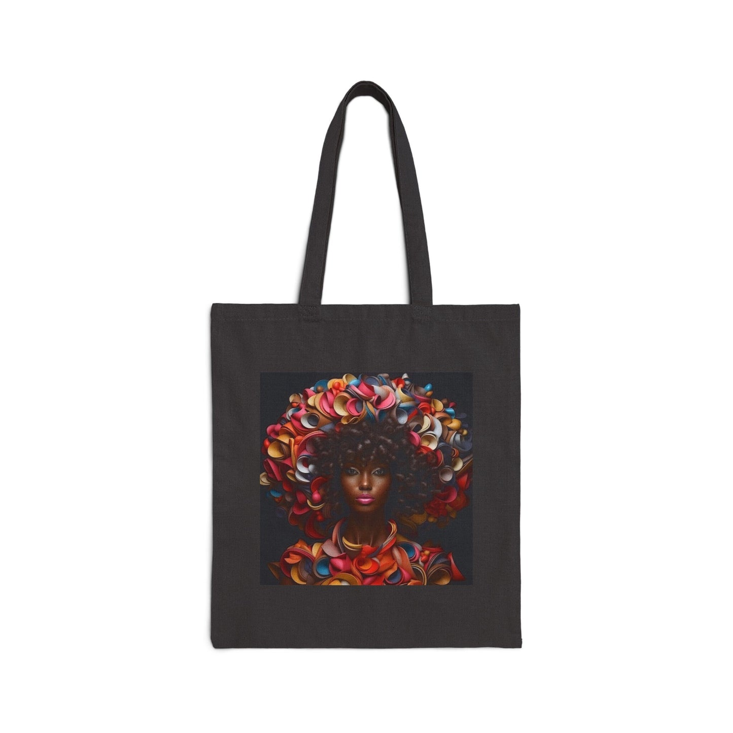 African American Beauty Black Woman Among Red Flowers Gift for Her Cotton Canvas Tote Bag