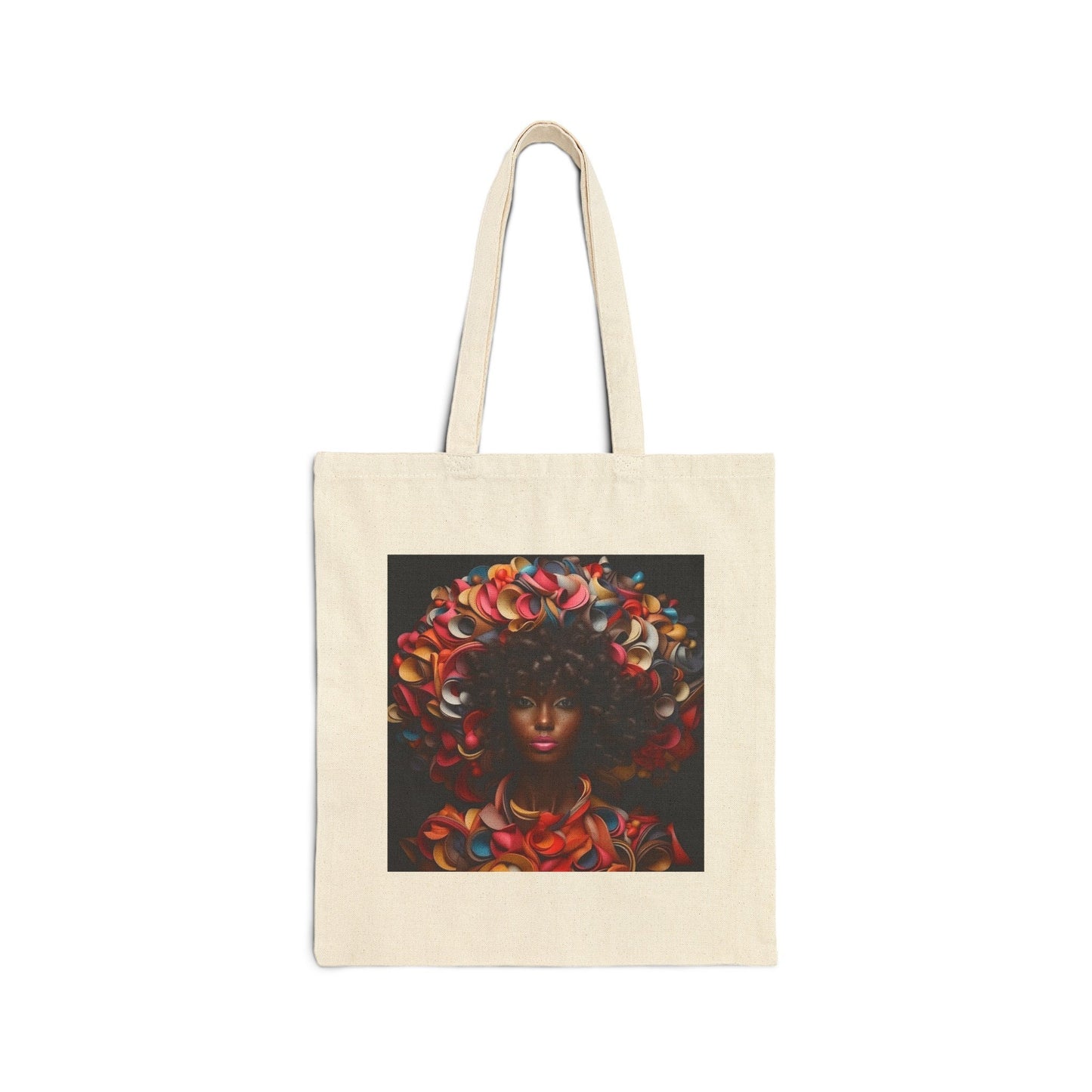 African American Beauty Black Woman Among Red Flowers Gift for Her Cotton Canvas Tote Bag