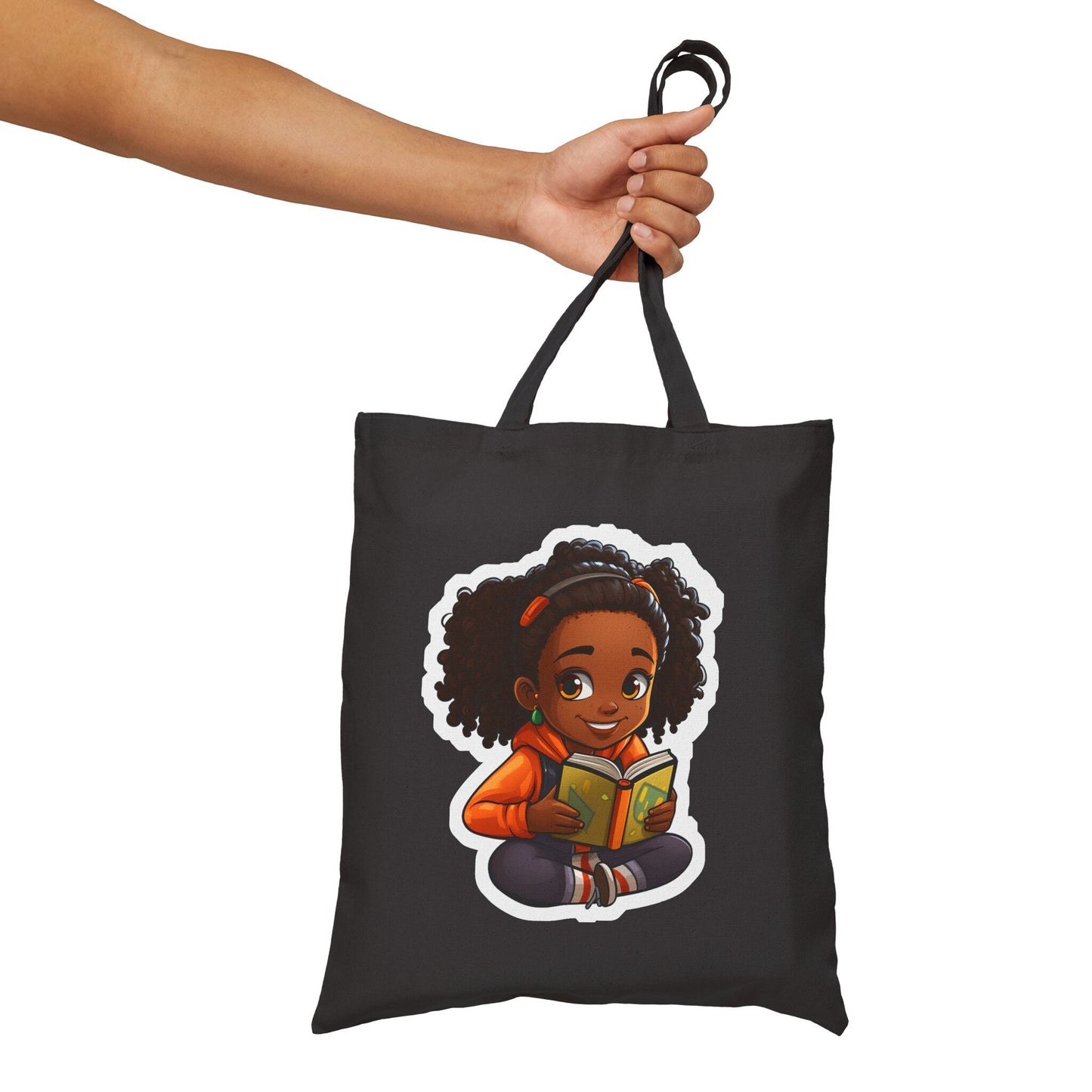 Chibi African American (Black) Book Dragon Power Reader Book lover Bookaholic Book Nerd Book Worm Cotton Canvas Tote Bag