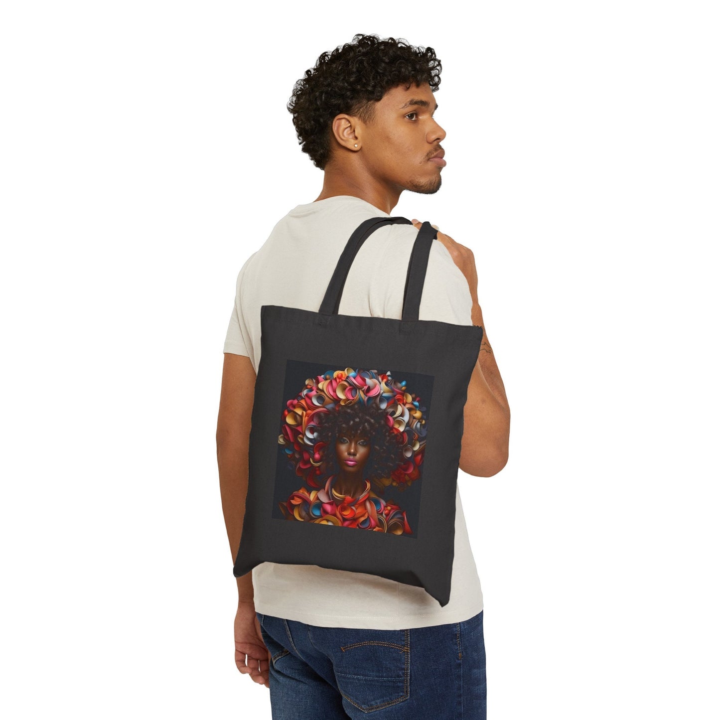 African American Beauty Black Woman Among Red Flowers Gift for Her Cotton Canvas Tote Bag