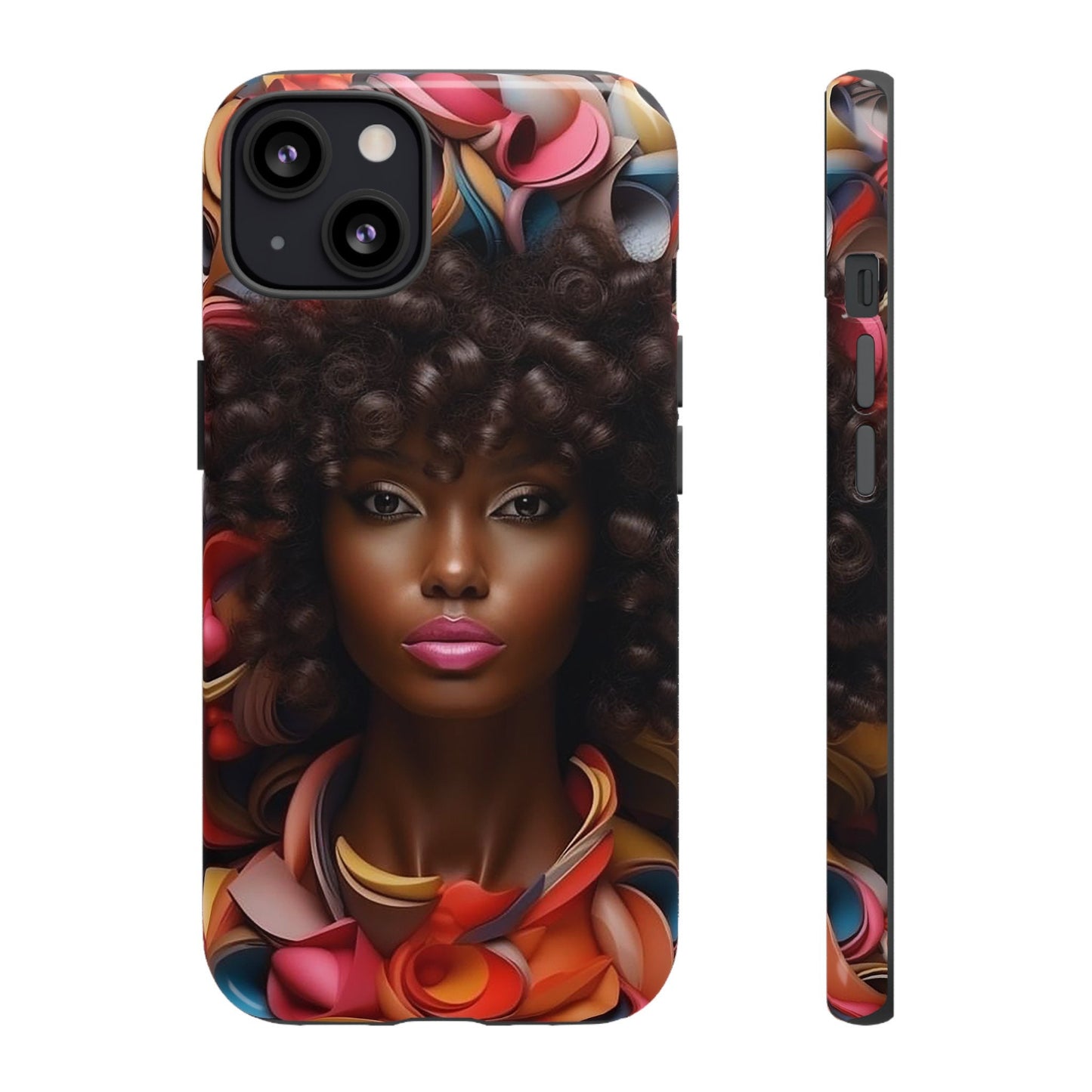 iPhone 13, iPhone 13 Pro, iPhone 13 Mini, iPhone 13 Pro Max Tough Cases African American Woman Black Women in Flowers Red Yellow Orange
