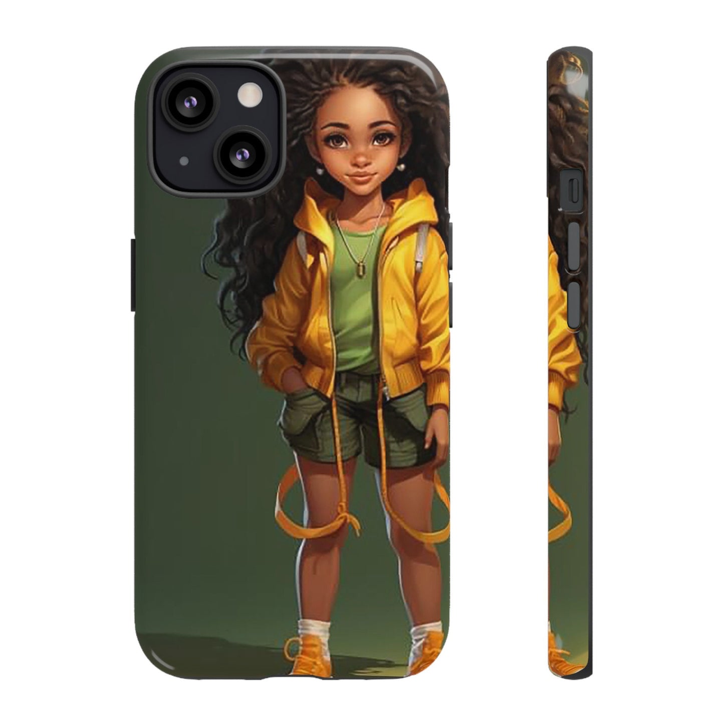 iPhone 13, iPhone 13 Pro, iPhone 13 Mini, iPhone 13 Pro Max Tough Case African American Young Woman Black in Yellow Hoodie Yellow Sweatshirt