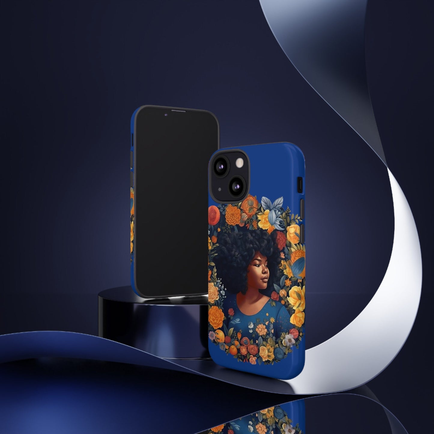 iPhone 13, iPhone 13 Pro, iPhone 13 Mini, iPhone 13 Pro Max Tough Cases African American Black Women in Flower Wreath Blue Green Orange