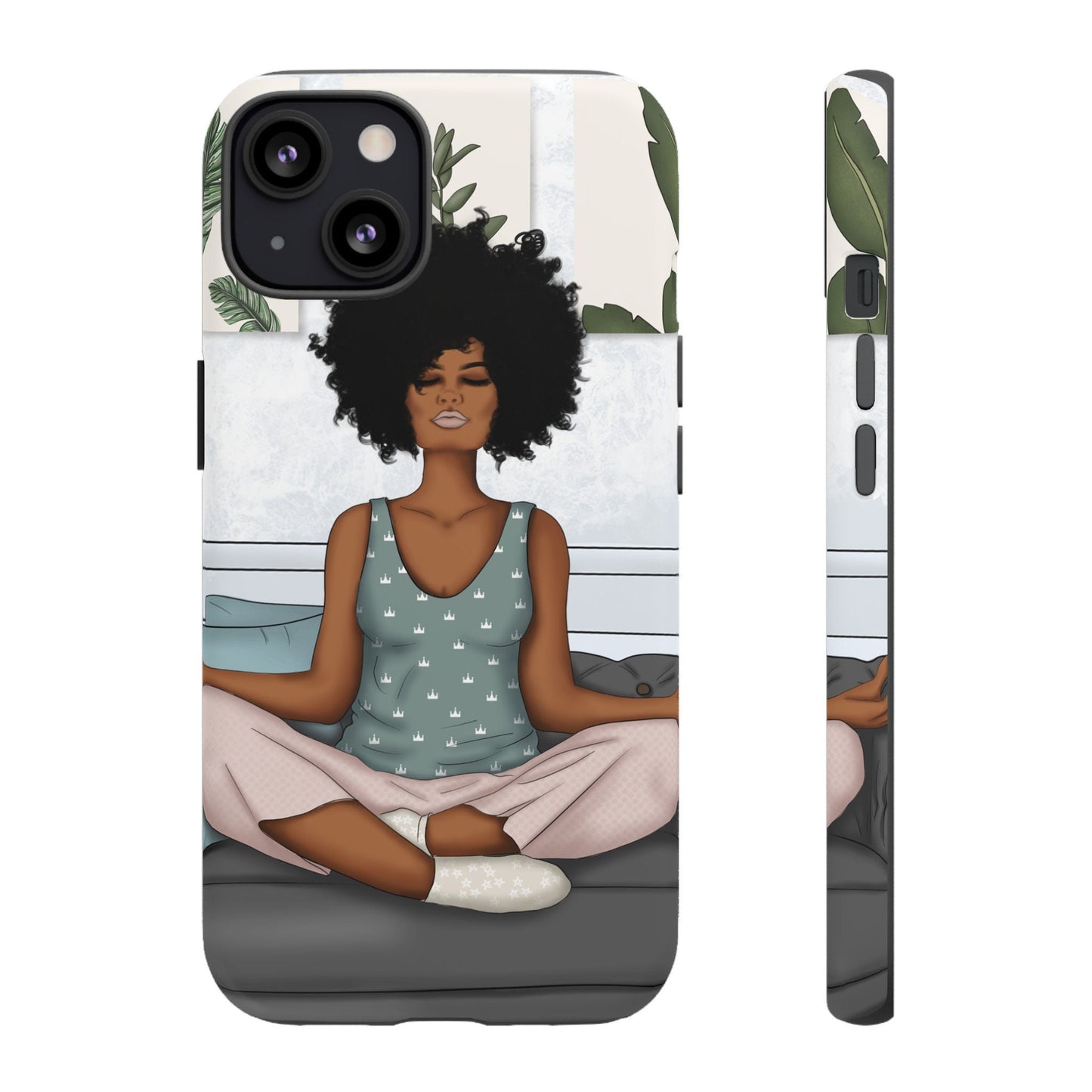 iPhone 13, iPhone 13 Pro, iPhone 13 Mini, iPhone 13 Pro Max Tough Cases African American Woman Black Woman Yoga Namaste Peace Joy