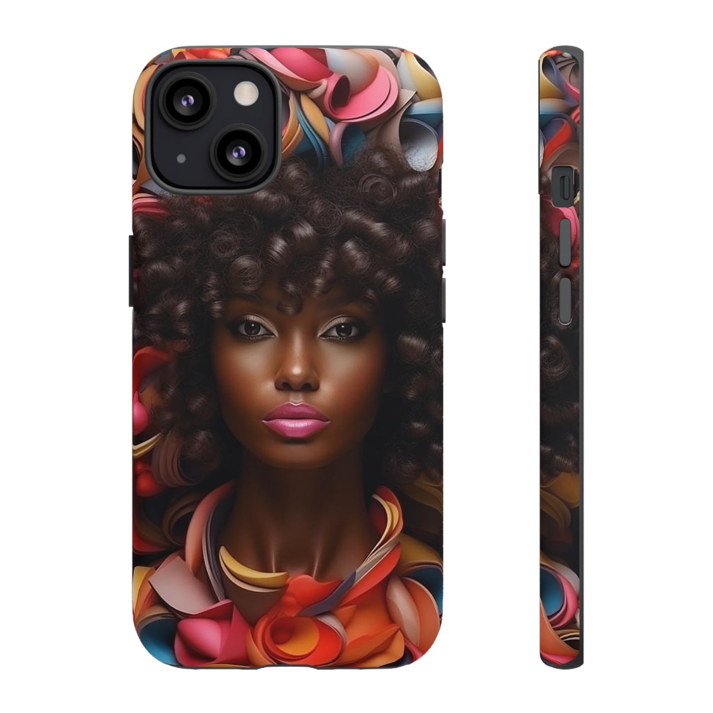 iPhone 13, iPhone 13 Pro, iPhone 13 Mini, iPhone 13 Pro Max Tough Cases African American Woman Black Women in Flowers Red Yellow Orange