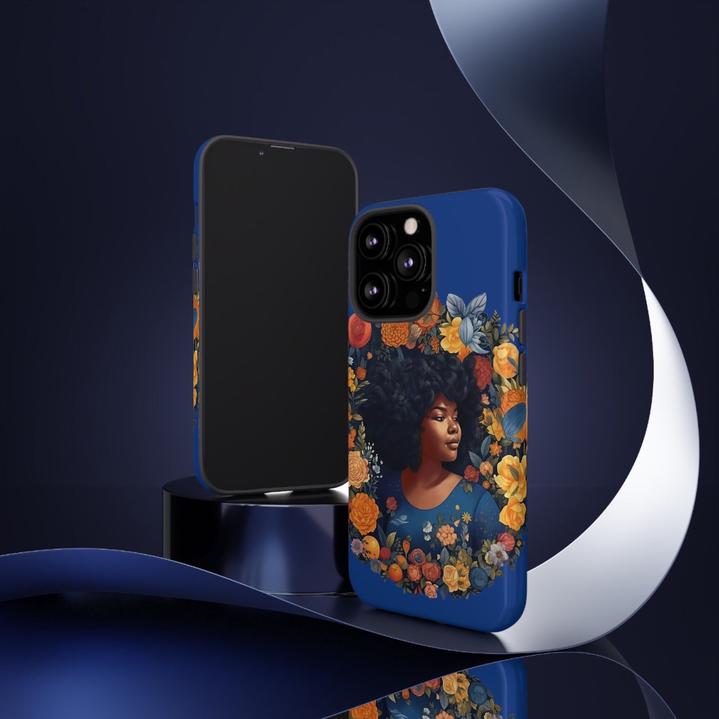 iPhone 13, iPhone 13 Pro, iPhone 13 Mini, iPhone 13 Pro Max Tough Cases African American Black Women in Flower Wreath Blue Green Orange