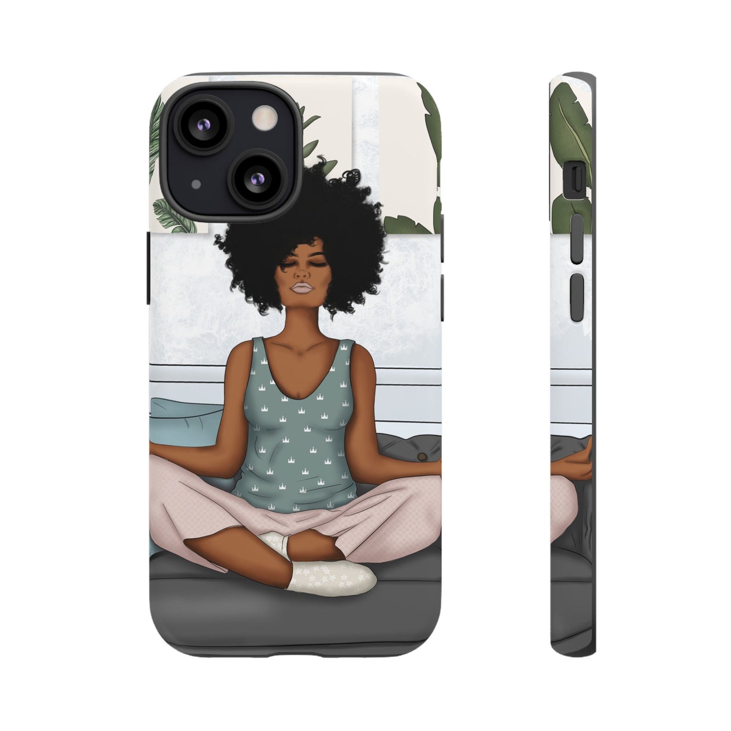 iPhone 13, iPhone 13 Pro, iPhone 13 Mini, iPhone 13 Pro Max Tough Cases African American Woman Black Woman Yoga Namaste Peace Joy