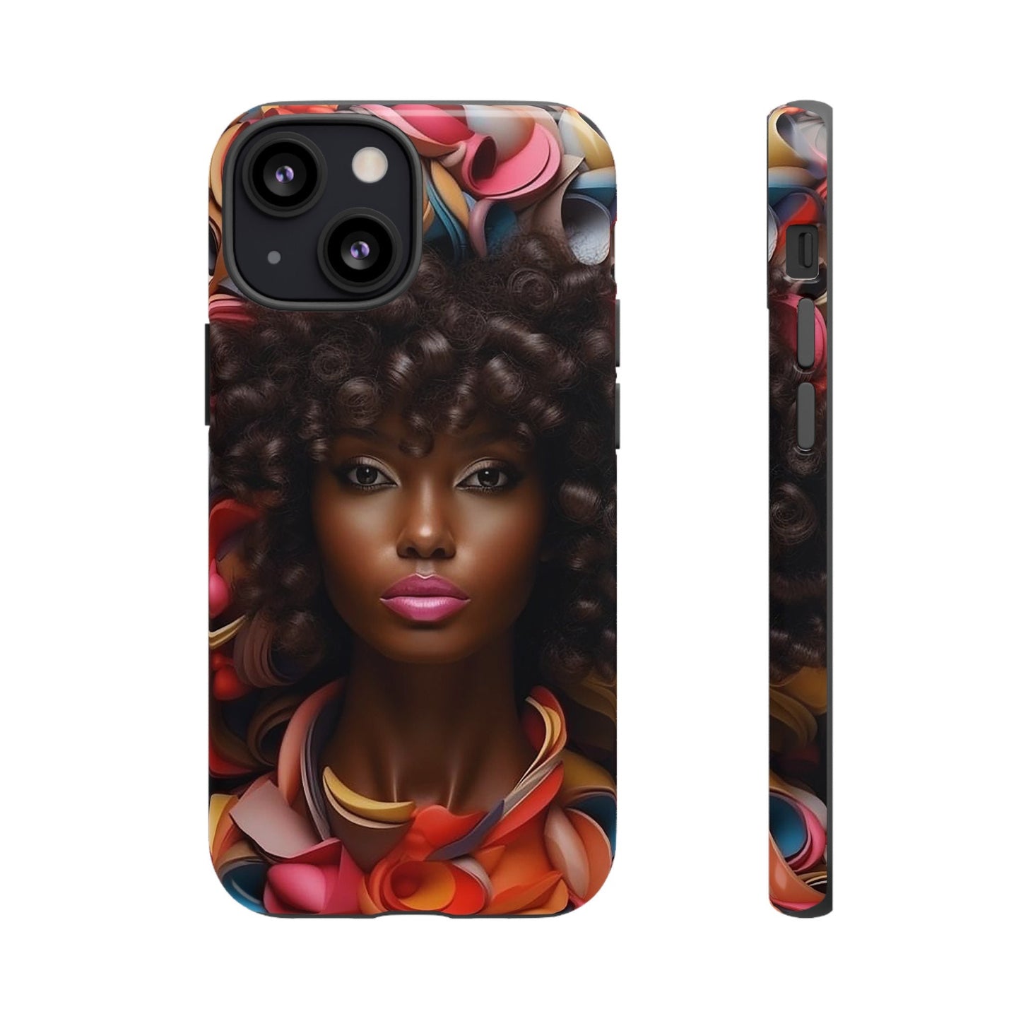 iPhone 13, iPhone 13 Pro, iPhone 13 Mini, iPhone 13 Pro Max Tough Cases African American Woman Black Women in Flowers Red Yellow Orange
