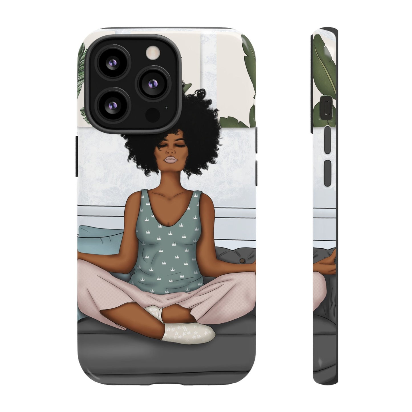 iPhone 13, iPhone 13 Pro, iPhone 13 Mini, iPhone 13 Pro Max Tough Cases African American Woman Black Woman Yoga Namaste Peace Joy