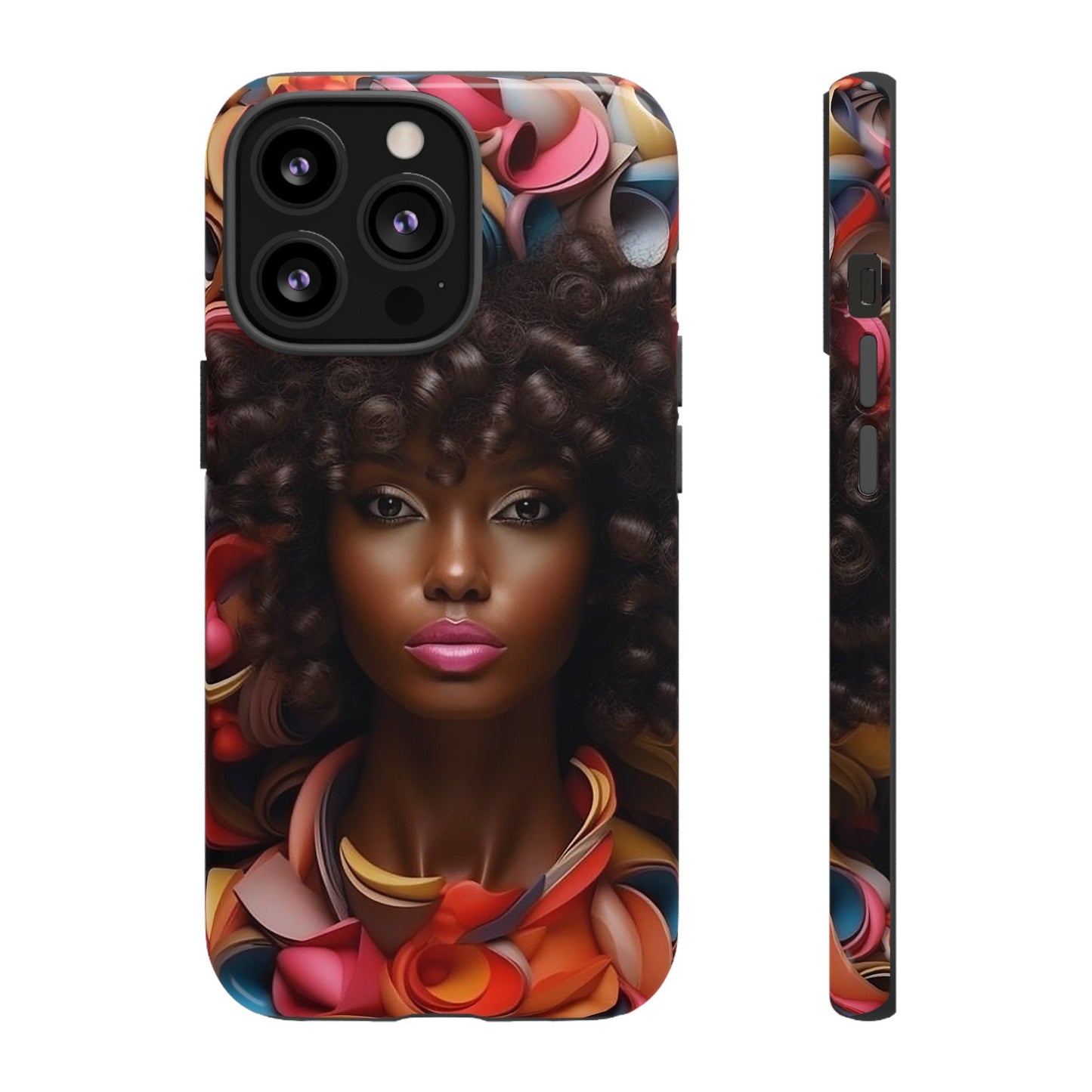 iPhone 13, iPhone 13 Pro, iPhone 13 Mini, iPhone 13 Pro Max Tough Cases African American Woman Black Women in Flowers Red Yellow Orange