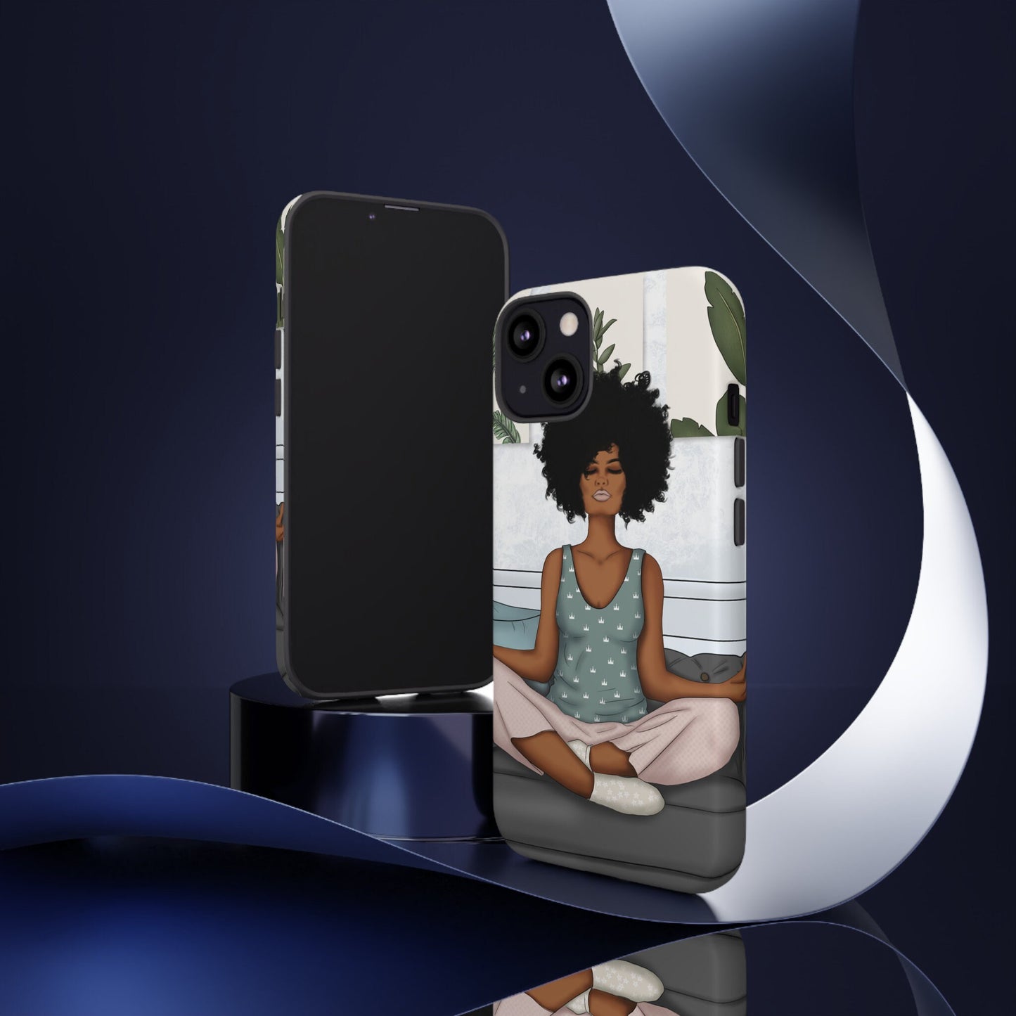 iPhone 13, iPhone 13 Pro, iPhone 13 Mini, iPhone 13 Pro Max Tough Cases African American Woman Black Woman Yoga Namaste Peace Joy