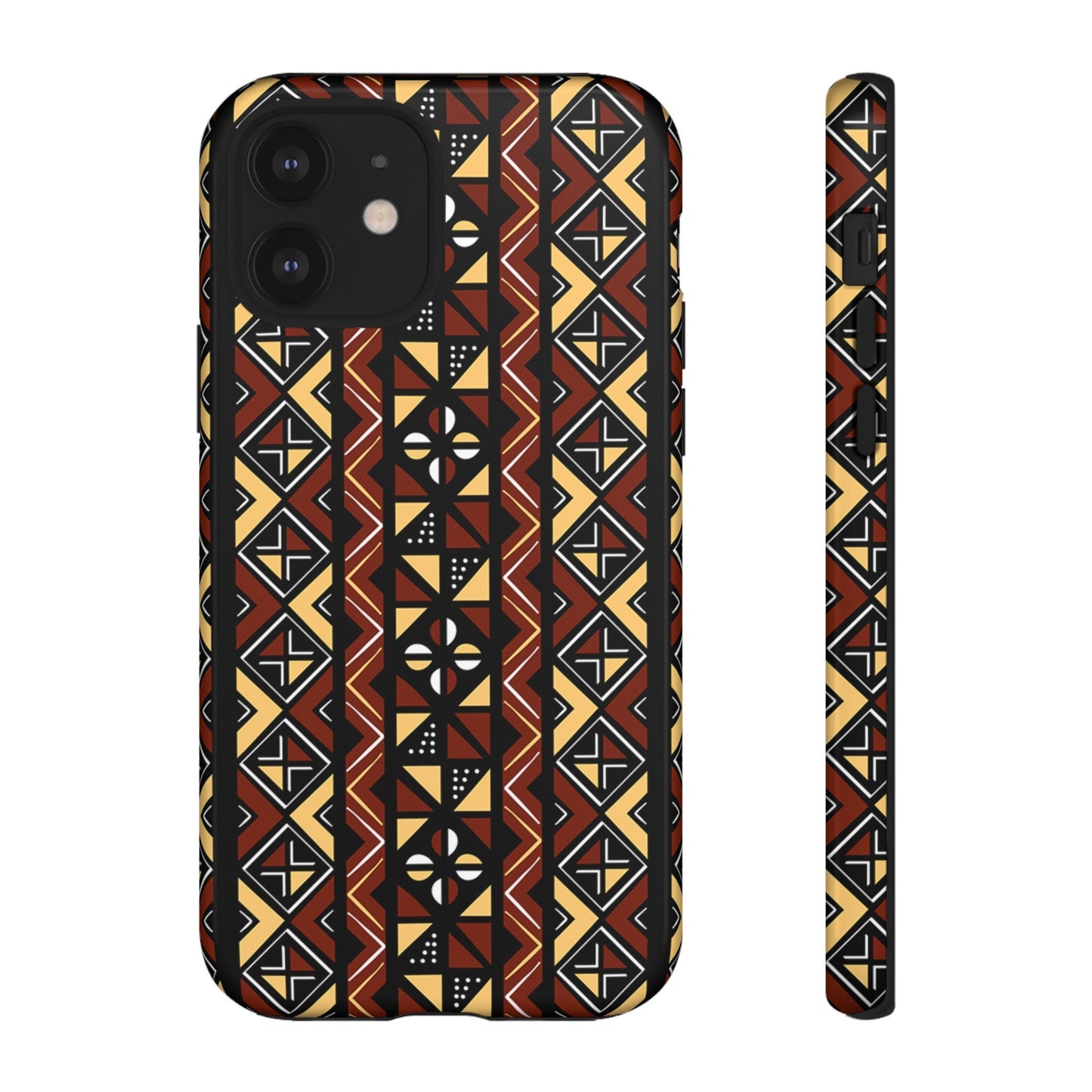 iPhone 12, iPhone 12 Pro, iPhone 12 Mini, iPhone 12 Pro Max Tough Cases Brown Black Yellow African Design Pattern
