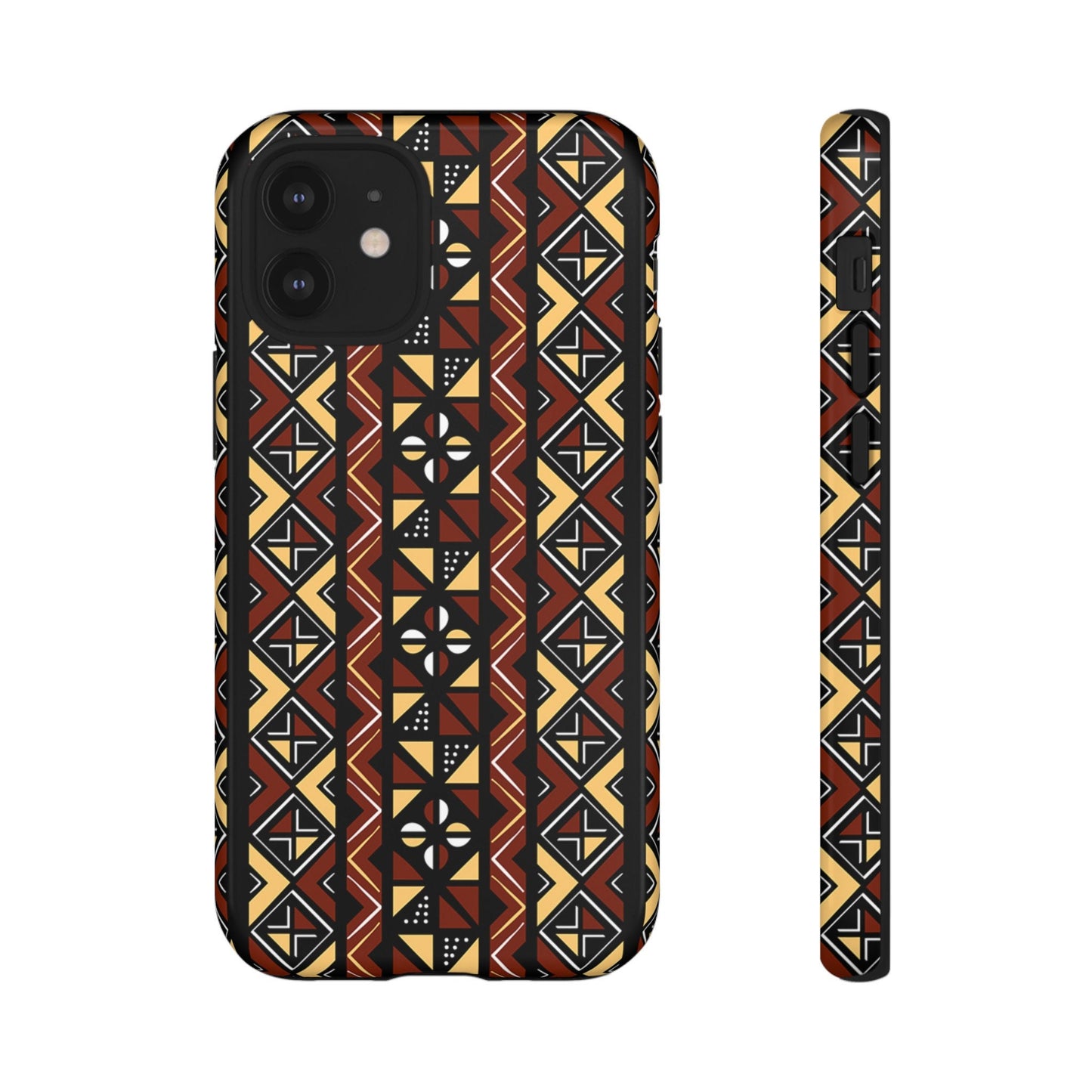 iPhone 12, iPhone 12 Pro, iPhone 12 Mini, iPhone 12 Pro Max Tough Cases Brown Black Yellow African Design Pattern
