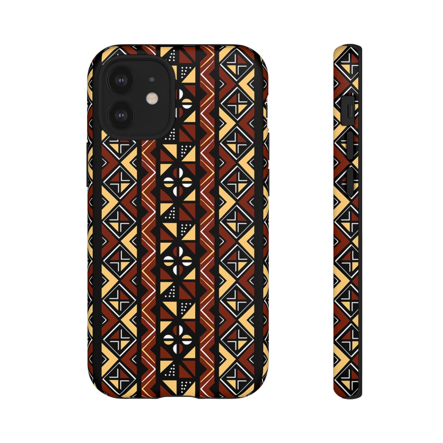 iPhone 12, iPhone 12 Pro, iPhone 12 Mini, iPhone 12 Pro Max Tough Cases Brown Black Yellow African Design Pattern