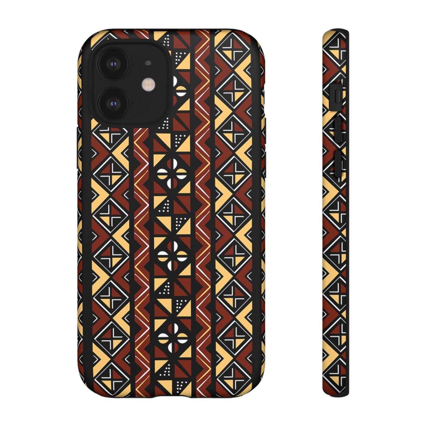 iPhone 12, iPhone 12 Pro, iPhone 12 Mini, iPhone 12 Pro Max Tough Cases Brown Black Yellow African Design Pattern