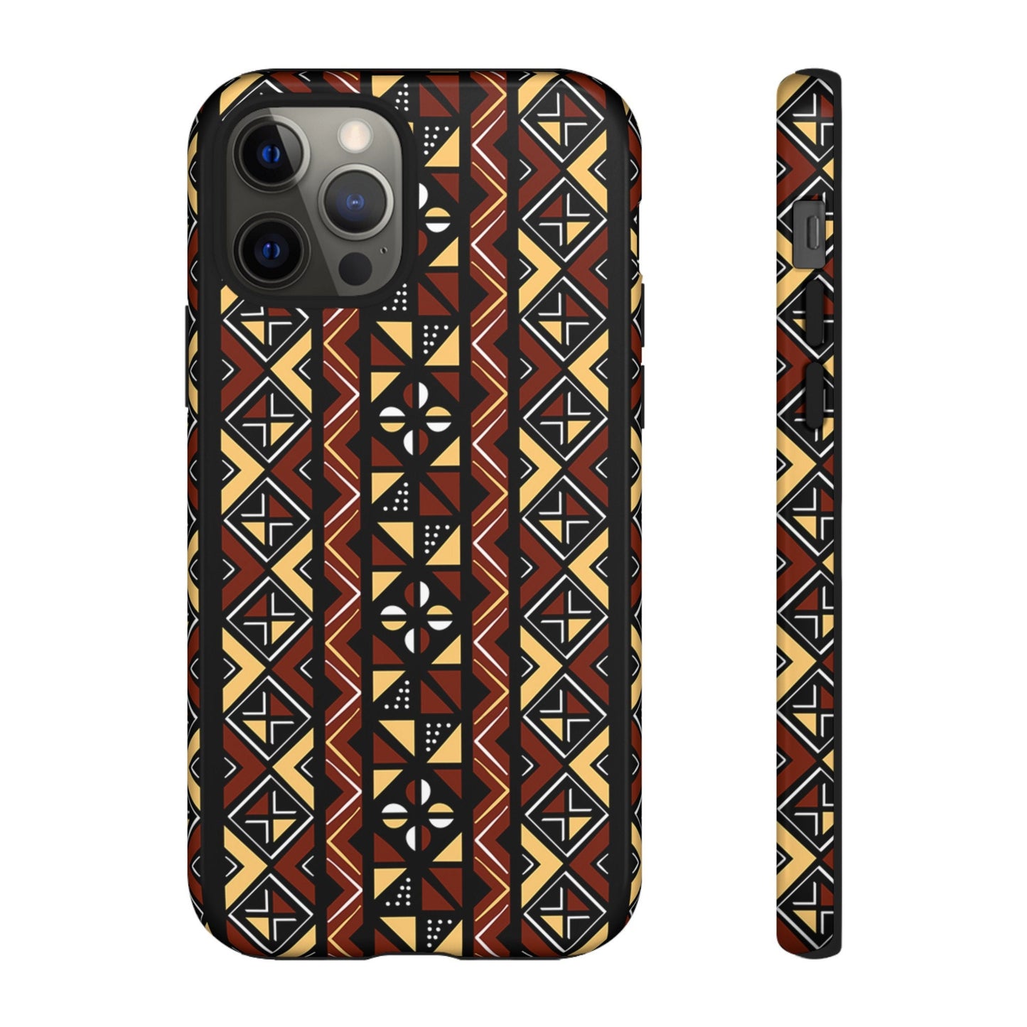 iPhone 12, iPhone 12 Pro, iPhone 12 Mini, iPhone 12 Pro Max Tough Cases Brown Black Yellow African Design Pattern