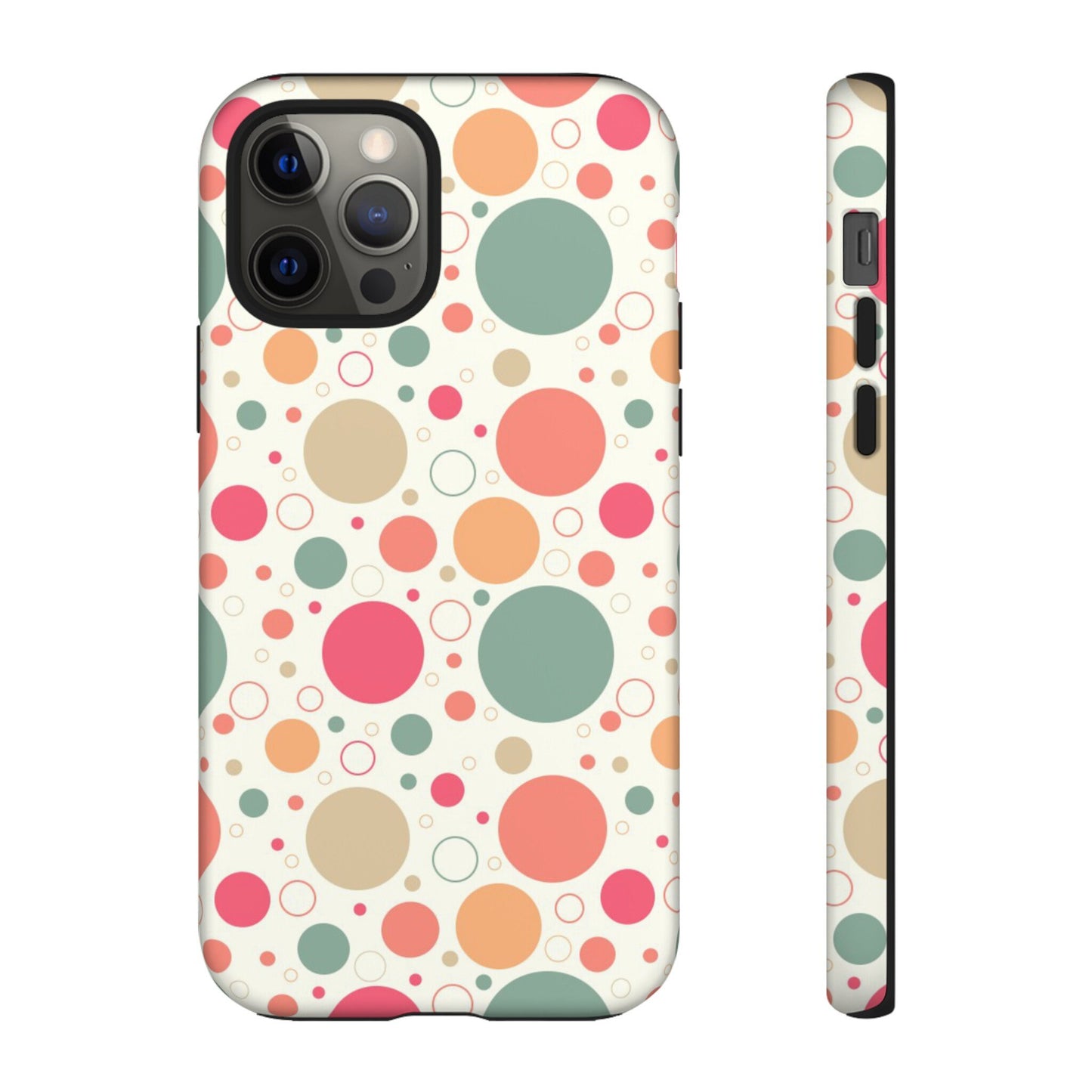 iPhone 12, iPhone 12 Pro, iPhone 12 Mini, iPhone 12 Pro Max Tough Cases Bubbles Coral Green Yellow Circles Round Colors