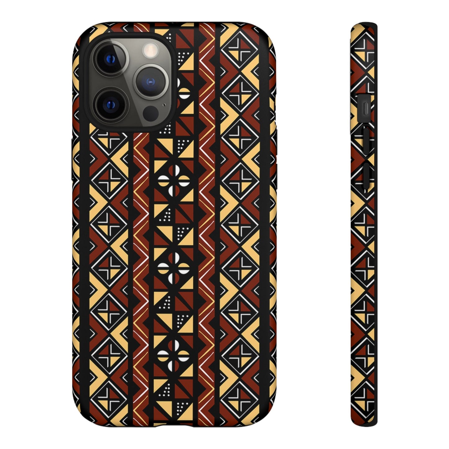 iPhone 12, iPhone 12 Pro, iPhone 12 Mini, iPhone 12 Pro Max Tough Cases Brown Black Yellow African Design Pattern