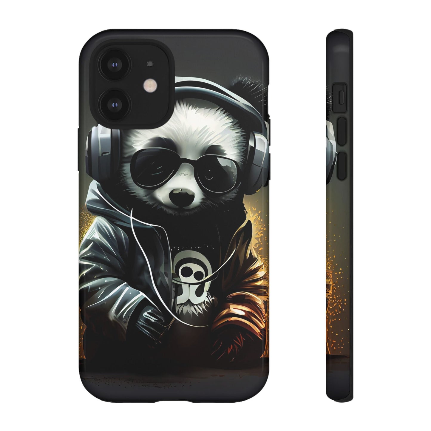 iPhone 12, iPhone 12 Pro, iPhone 12 Mini, iPhone 12 Pro Max Tough Cases Black White Panda With Headphones Audiophile Stereo headset bear