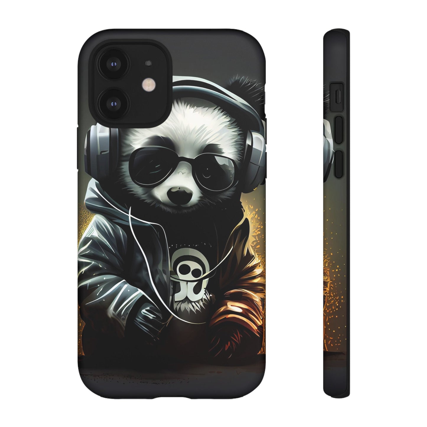 iPhone 12, iPhone 12 Pro, iPhone 12 Mini, iPhone 12 Pro Max Tough Cases Black White Panda With Headphones Audiophile Stereo headset bear