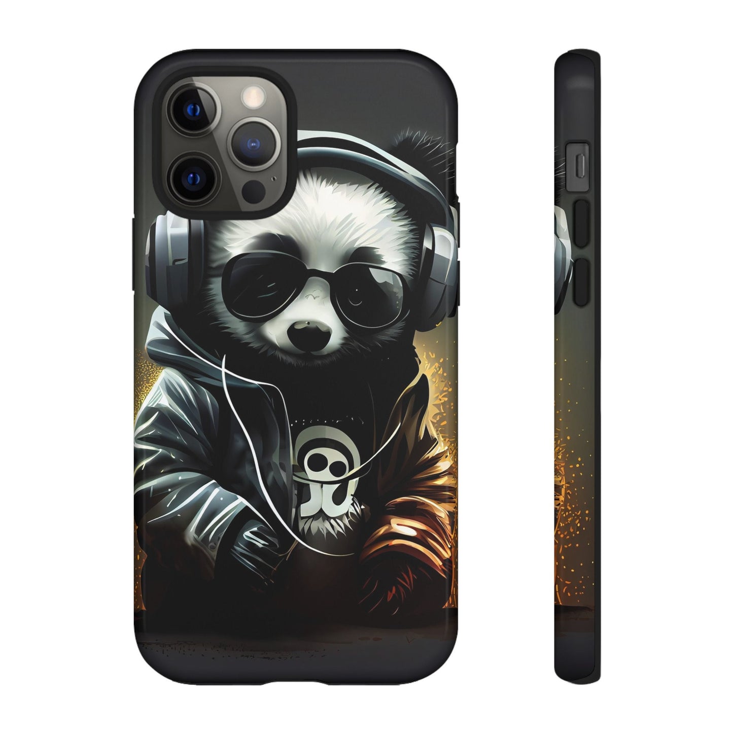 iPhone 12, iPhone 12 Pro, iPhone 12 Mini, iPhone 12 Pro Max Tough Cases Black White Panda With Headphones Audiophile Stereo headset bear