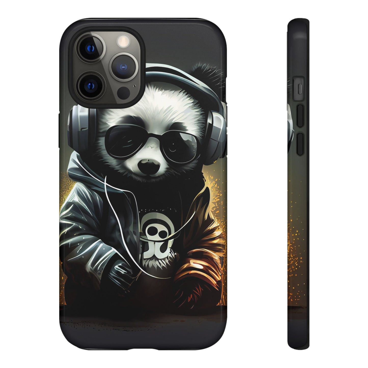 iPhone 12, iPhone 12 Pro, iPhone 12 Mini, iPhone 12 Pro Max Tough Cases Black White Panda With Headphones Audiophile Stereo headset bear