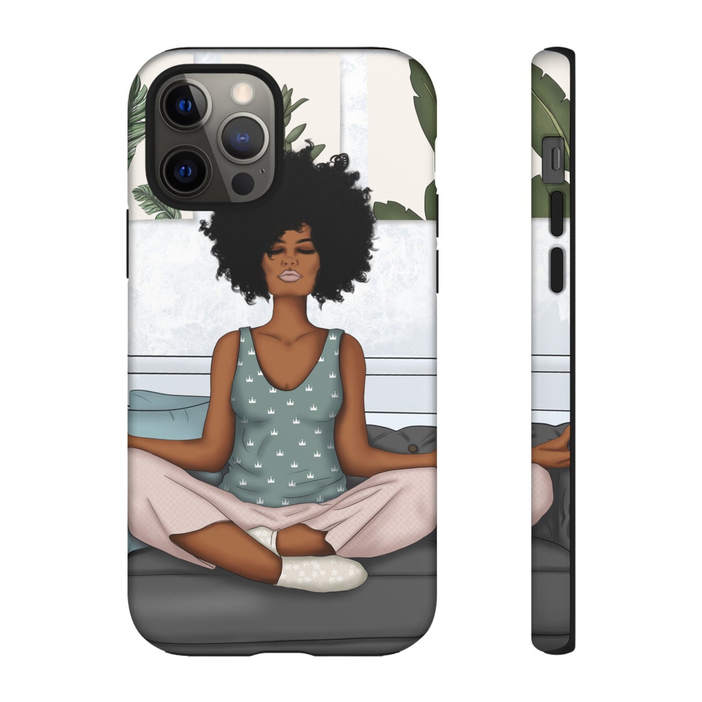 iPhone 12, iPhone 12 Pro, iPhone 12 Mini, iPhone 12 Pro Max Tough Cases African American Woman Black Woman Yoga Namaste Peace Joy