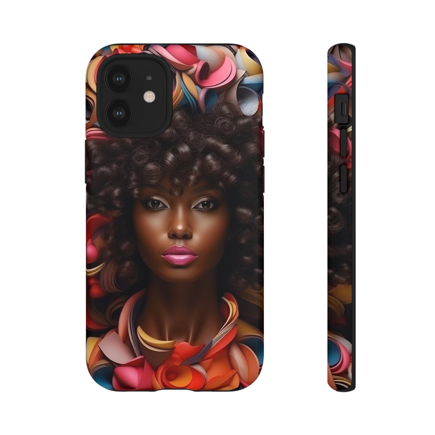iPhone 12, iPhone 12 Pro, iPhone 12 Mini, iPhone 12 Pro Max Tough Cases African American Woman Black Women in Flowers Red Yellow Orange