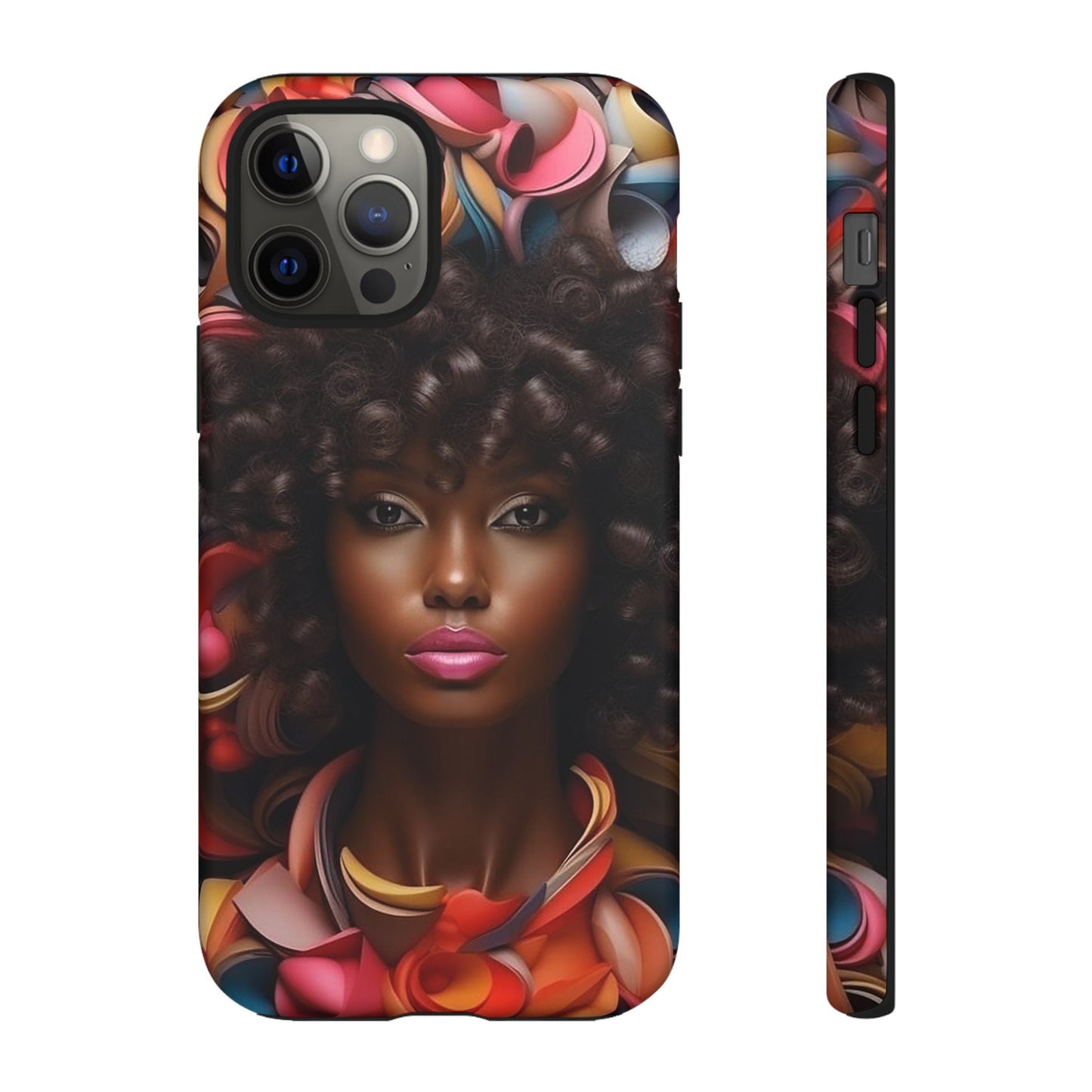 iPhone 12, iPhone 12 Pro, iPhone 12 Mini, iPhone 12 Pro Max Tough Cases African American Woman Black Women in Flowers Red Yellow Orange
