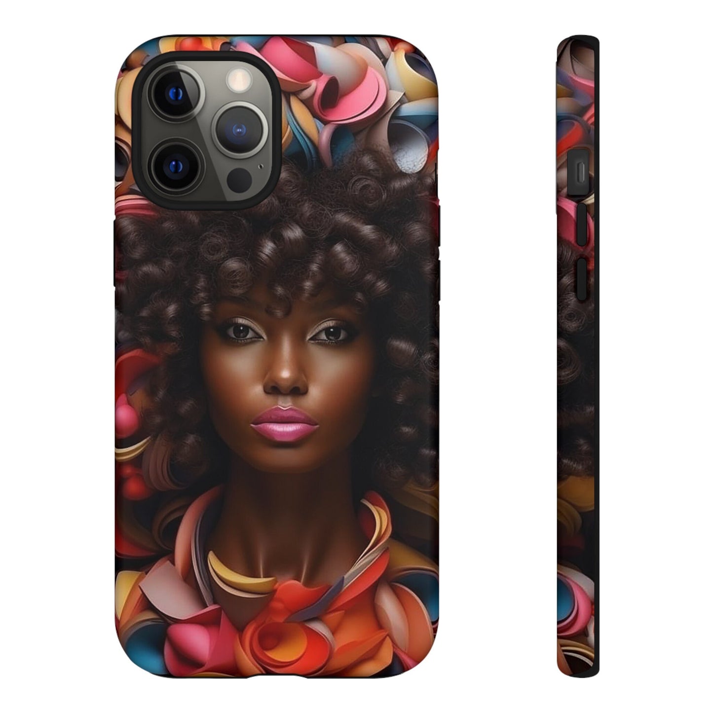 iPhone 12, iPhone 12 Pro, iPhone 12 Mini, iPhone 12 Pro Max Tough Cases African American Woman Black Women in Flowers Red Yellow Orange