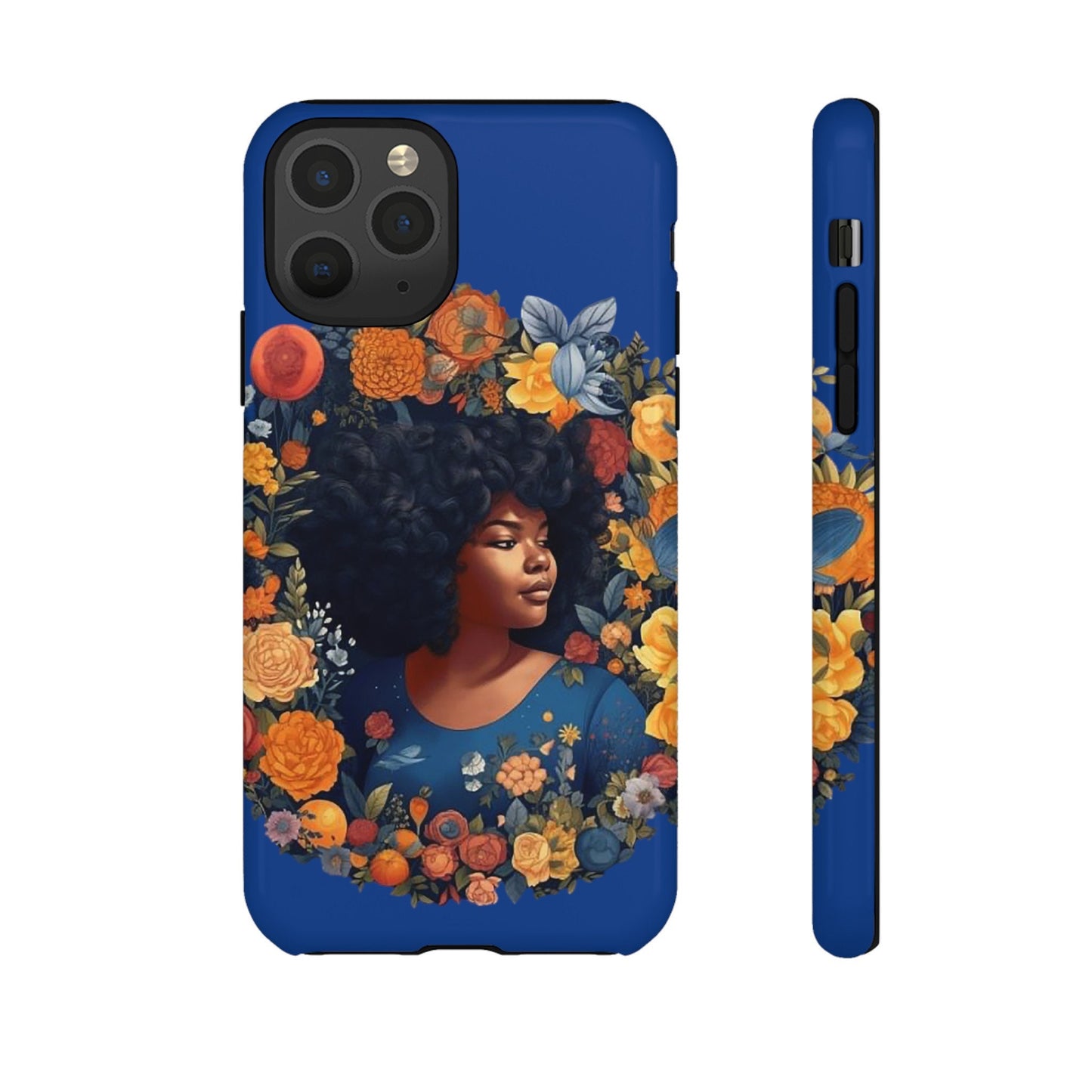 iPhone 11, iPhone 11 Pro, iPhone 11 Tough Cases African American Black Women in Flower Wreath Blue Green Orange
