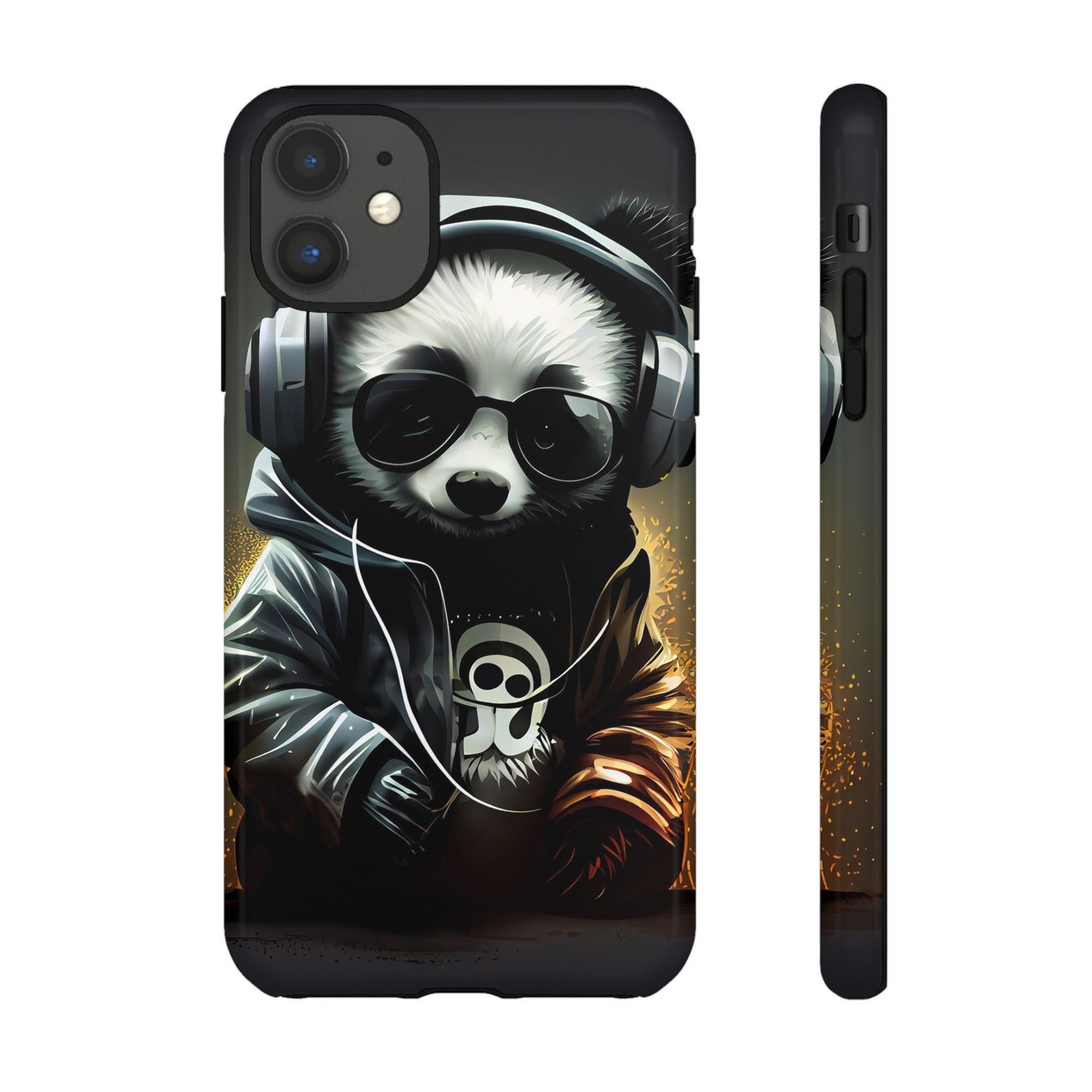 iPhone 11, iPhone 11 Pro, iPhone 11 Tough Cases Black White Panda With Headphones Audiophile Stereo headset bear