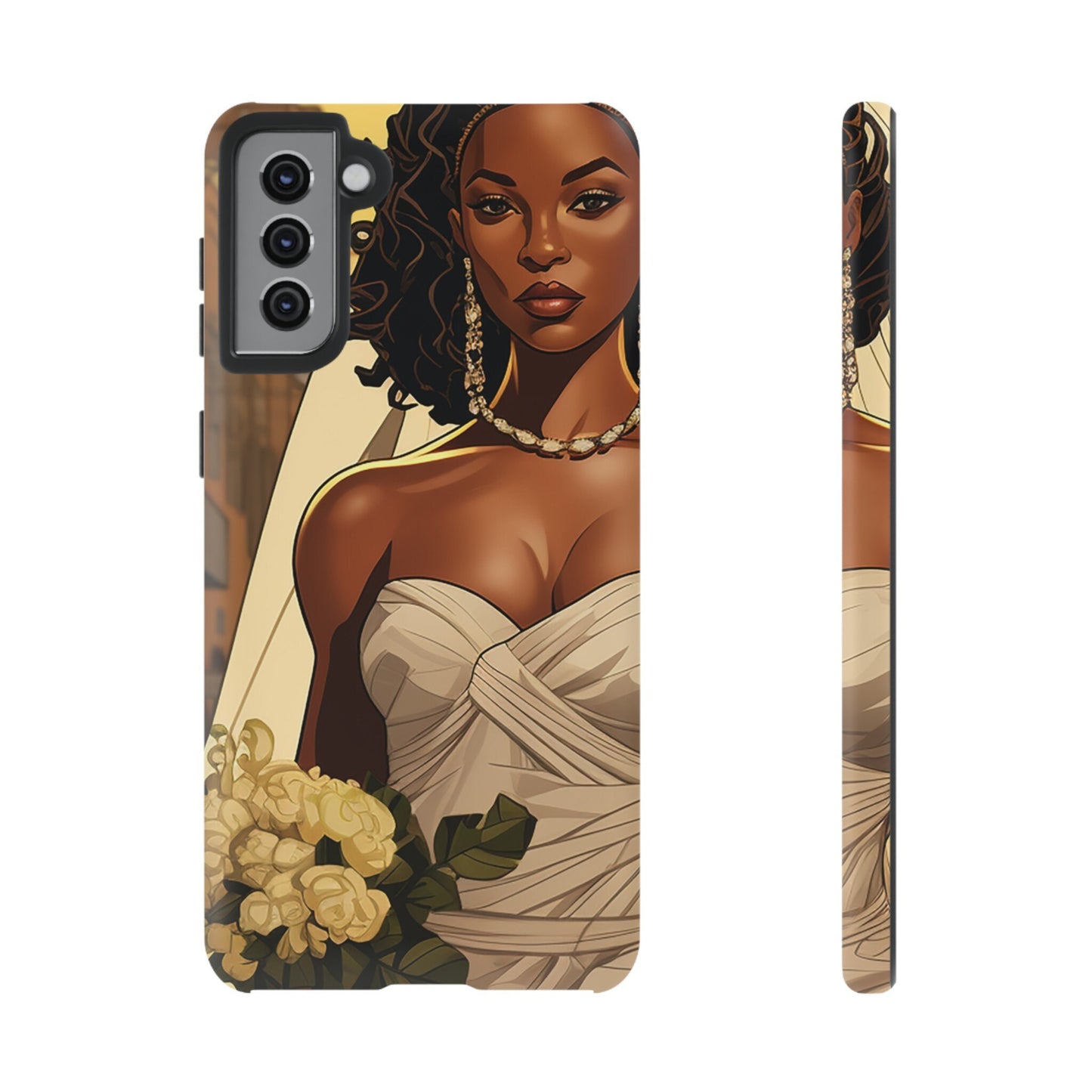 Samsung Galaxy S21 Samsung Galaxy S21 Plus Samsung Galaxy S21 Ultra S21 FE Tough Case AfricanAmerican Bride Black wedding Dress Wedding Gown
