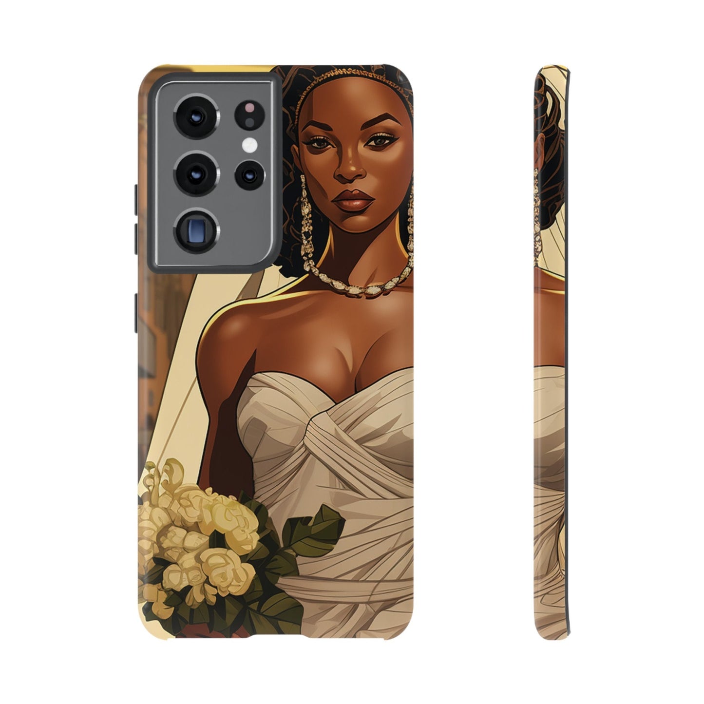 Samsung Galaxy S21 Samsung Galaxy S21 Plus Samsung Galaxy S21 Ultra S21 FE Tough Case AfricanAmerican Bride Black wedding Dress Wedding Gown