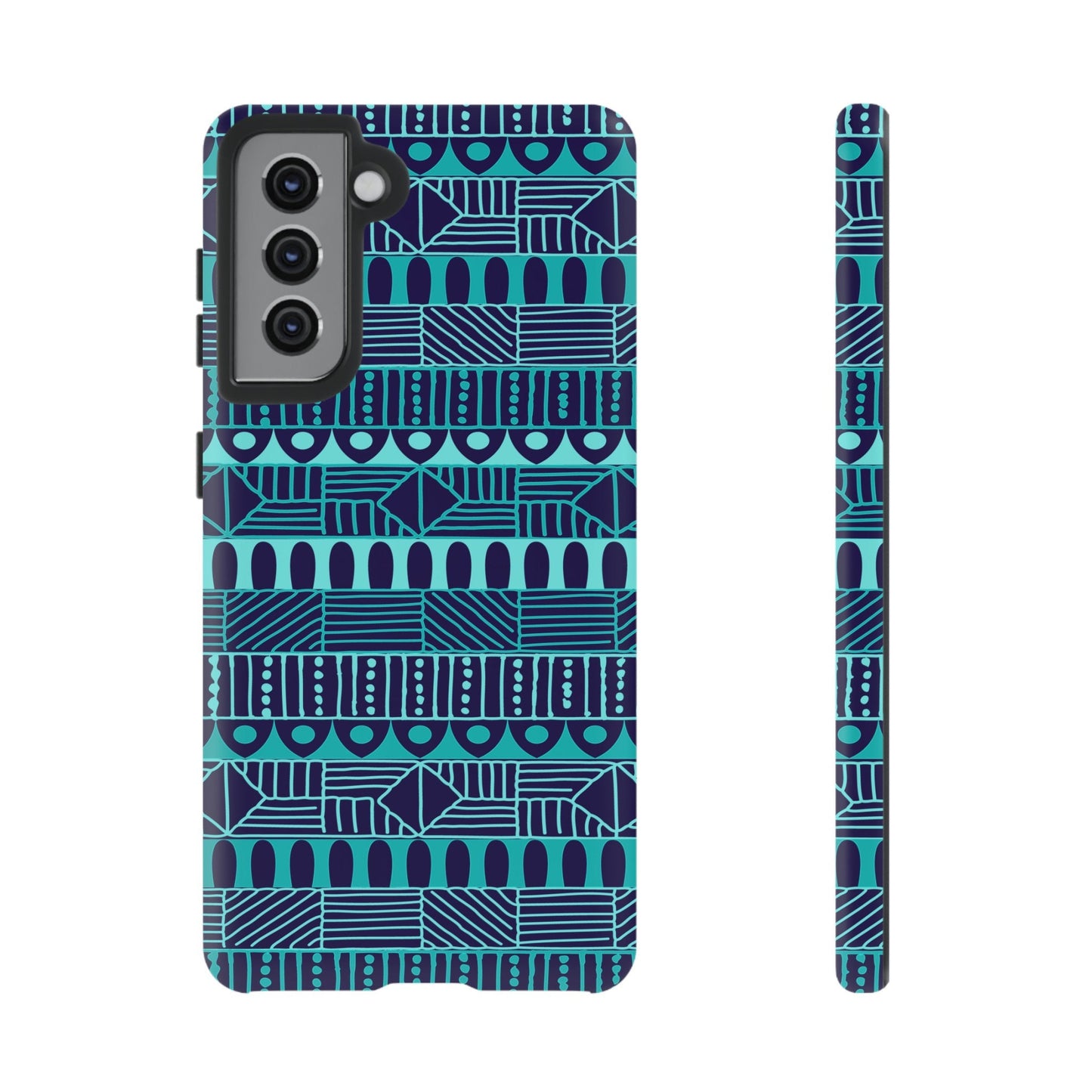 Samsung Galaxy S21 Samsung Galaxy S21 Plus Samsung Galaxy S21 Ultra S21 FE Tough Case Blue Navy Batik African Design Pattern Teal Light Blue