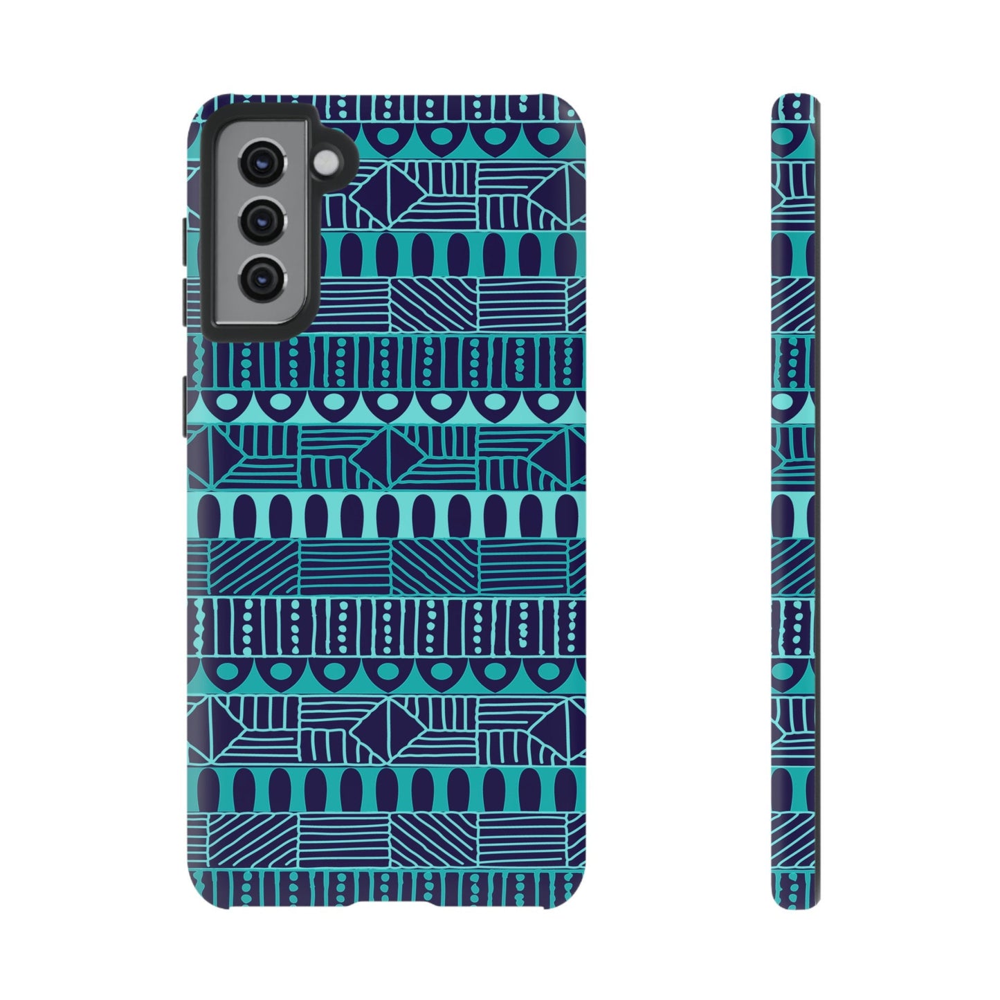 Samsung Galaxy S21 Samsung Galaxy S21 Plus Samsung Galaxy S21 Ultra S21 FE Tough Case Blue Navy Batik African Design Pattern Teal Light Blue